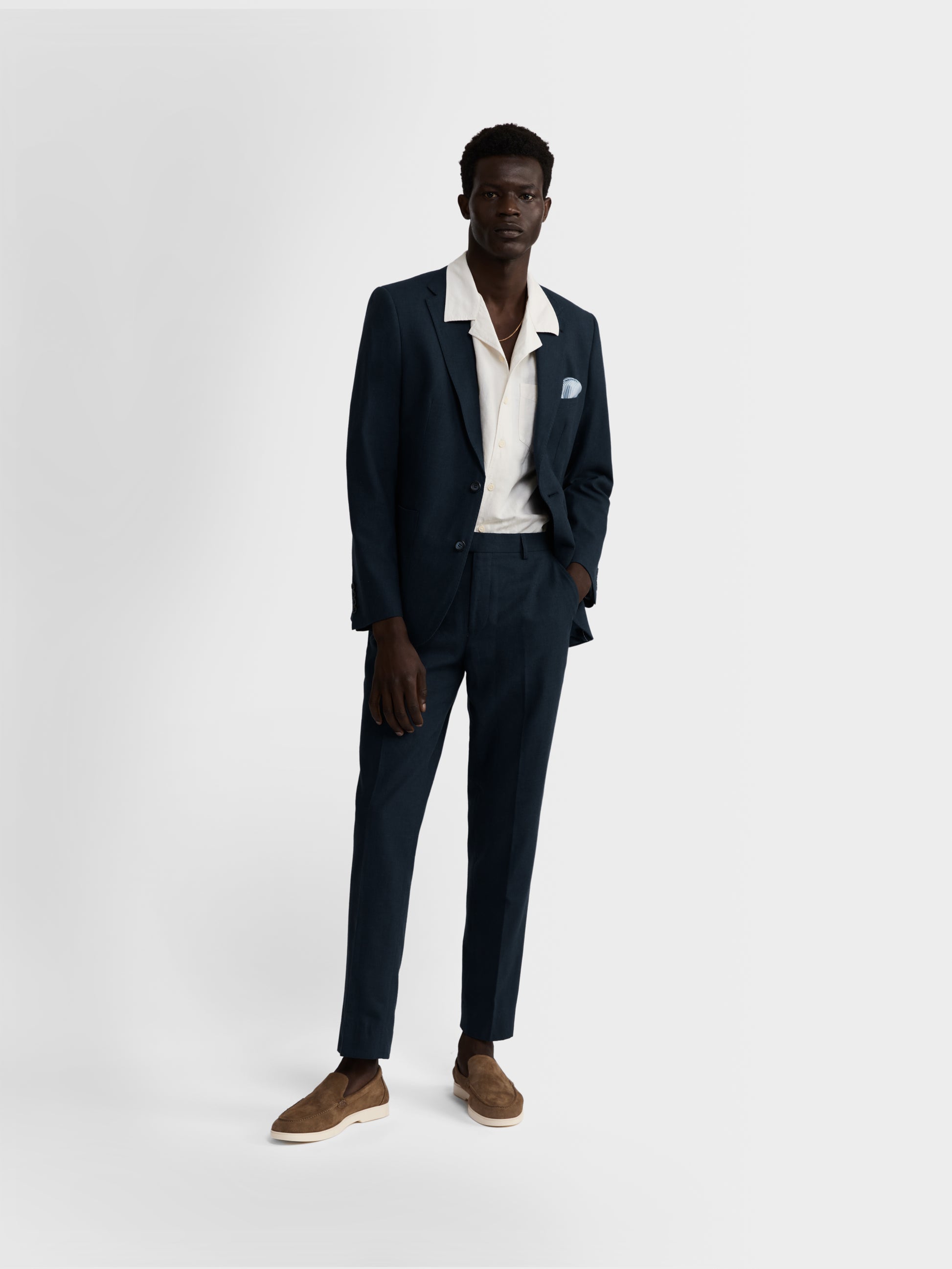 Image 2 of Slim Fit Single Breasted Linen Suit Jacket in Navy
