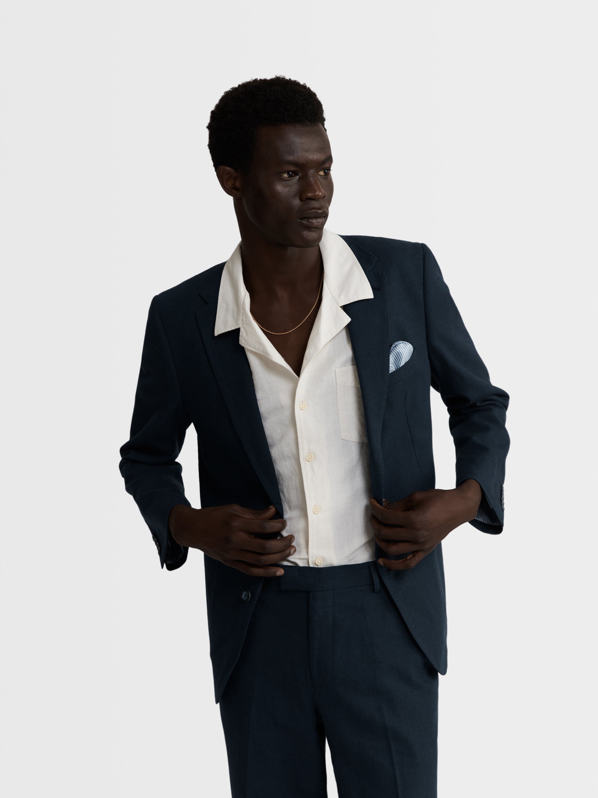 Image 1 of Slim Fit Single Breasted Linen Suit Jacket in Navy
