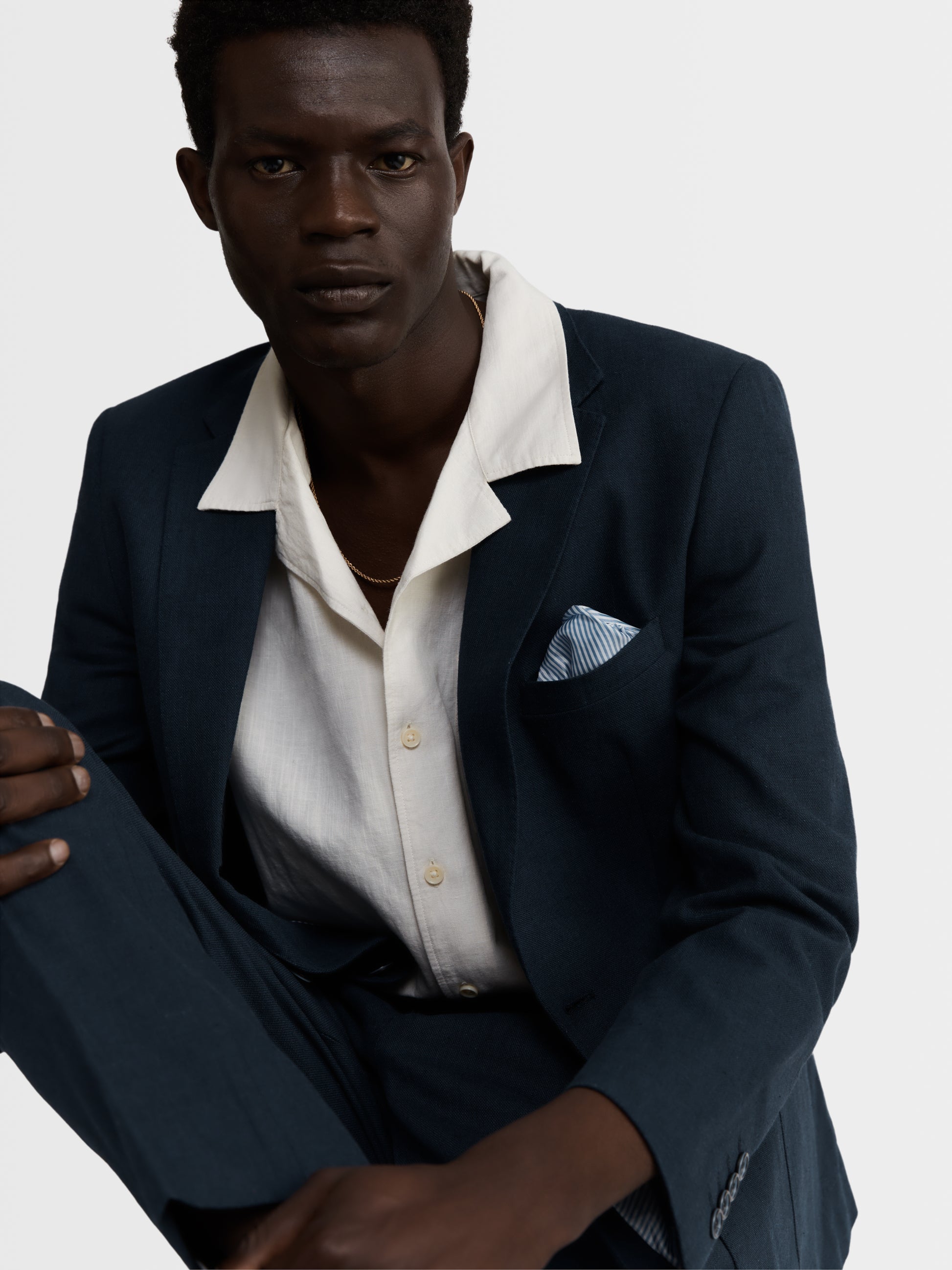 Image 5 of Slim Fit Single Breasted Linen Suit Jacket in Navy