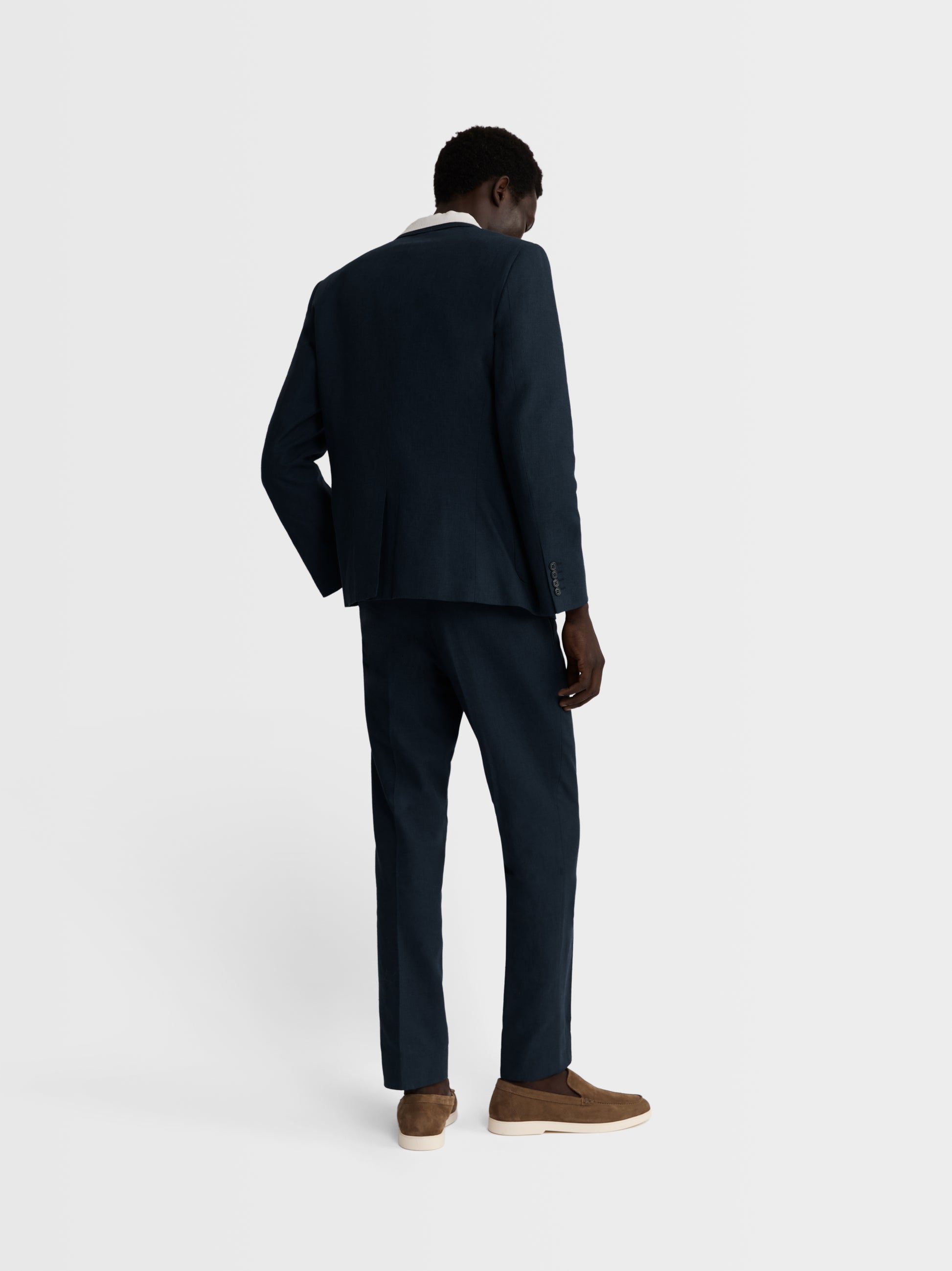 Image 6 of Slim Fit Single Breasted Linen Suit Jacket in Navy