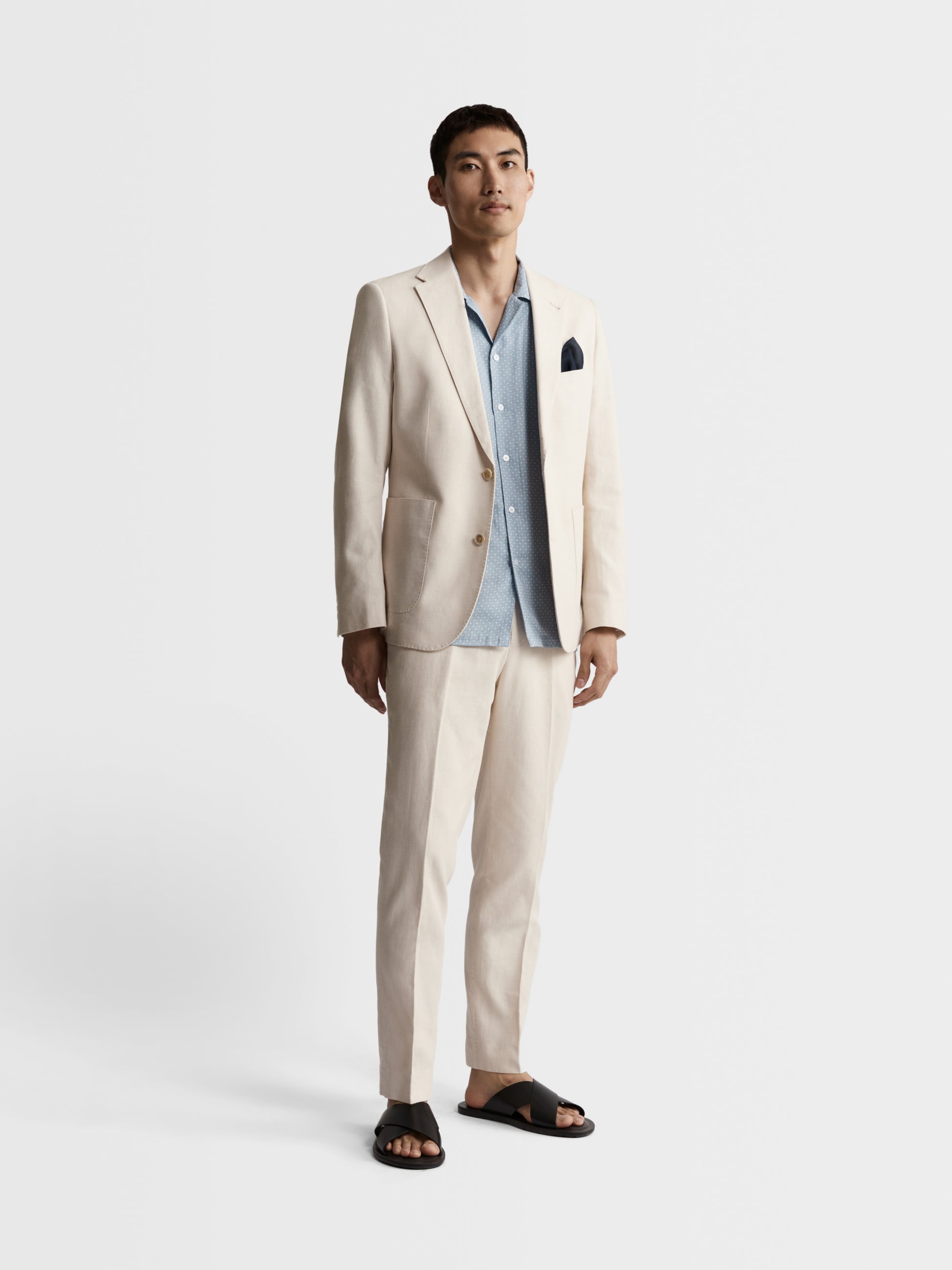 Image 1 of Slim Fit Single Breasted Linen Suit Jacket in Ecru
