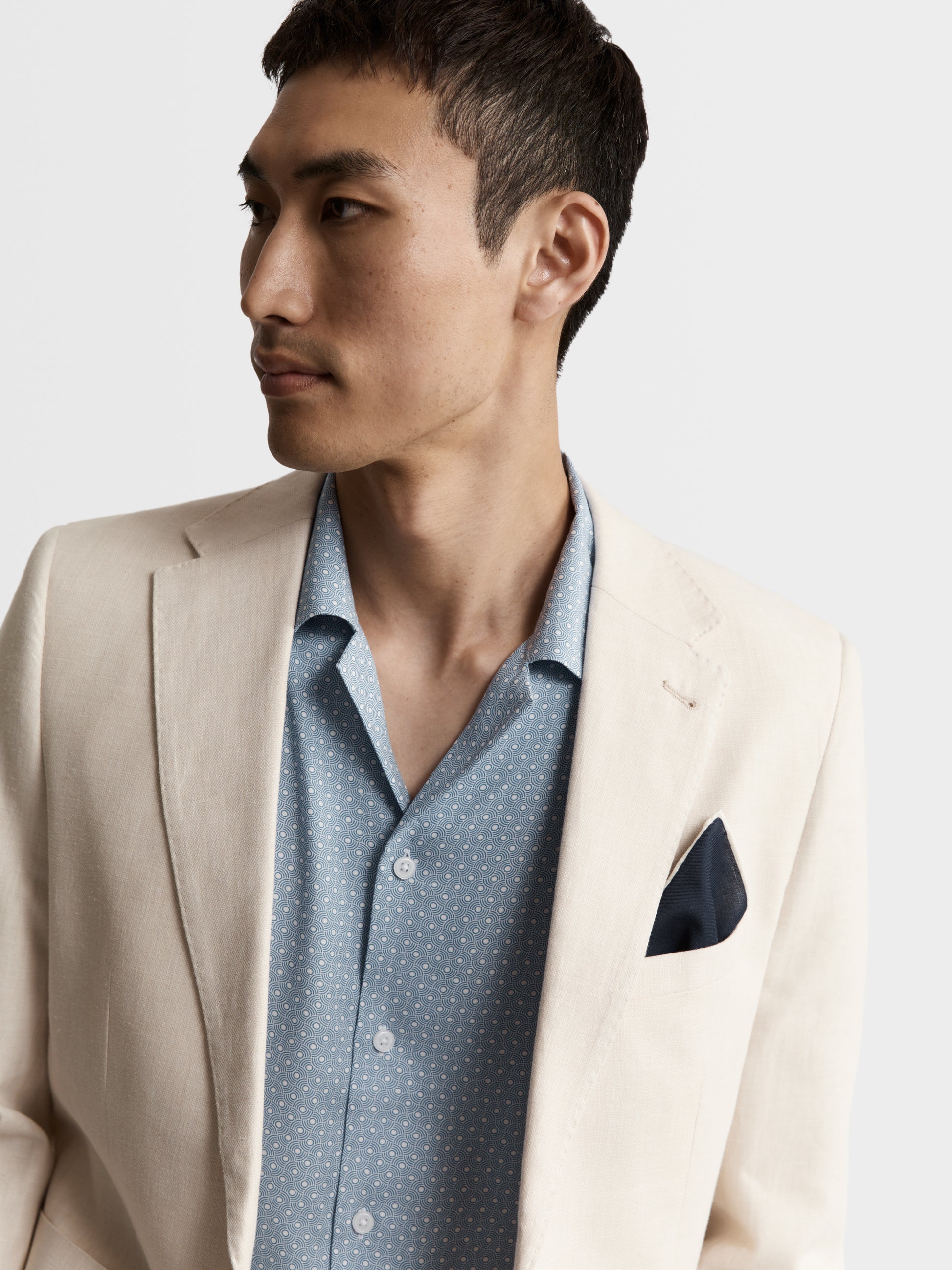 Image 2 of Slim Fit Single Breasted Linen Suit Jacket in Ecru