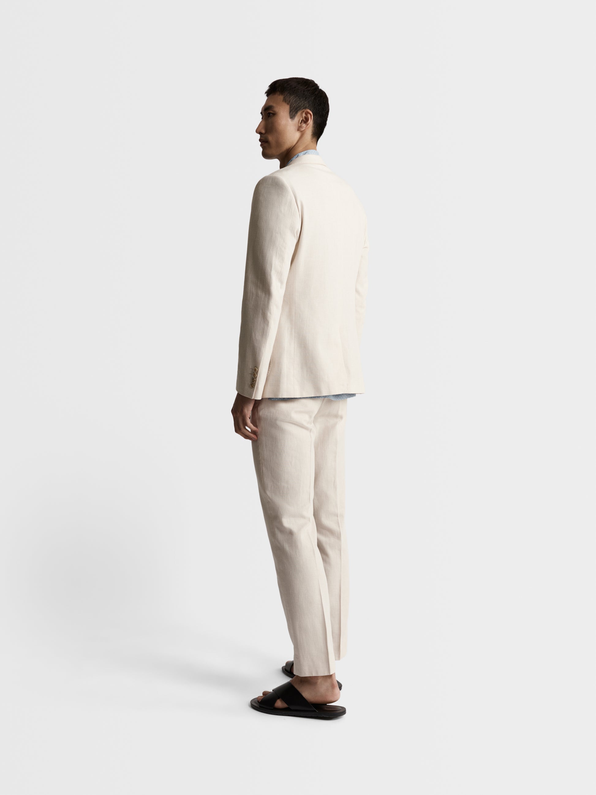 Image 4 of Slim Fit Single Breasted Linen Suit Jacket in Ecru