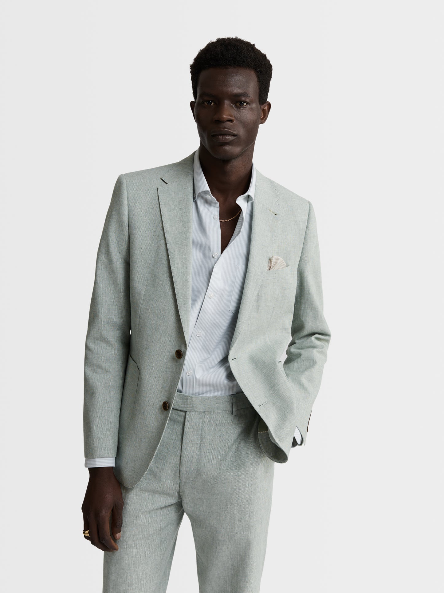 Image 1 of Slim Fit Single Breasted Linen Suit Jacket in Light Green
