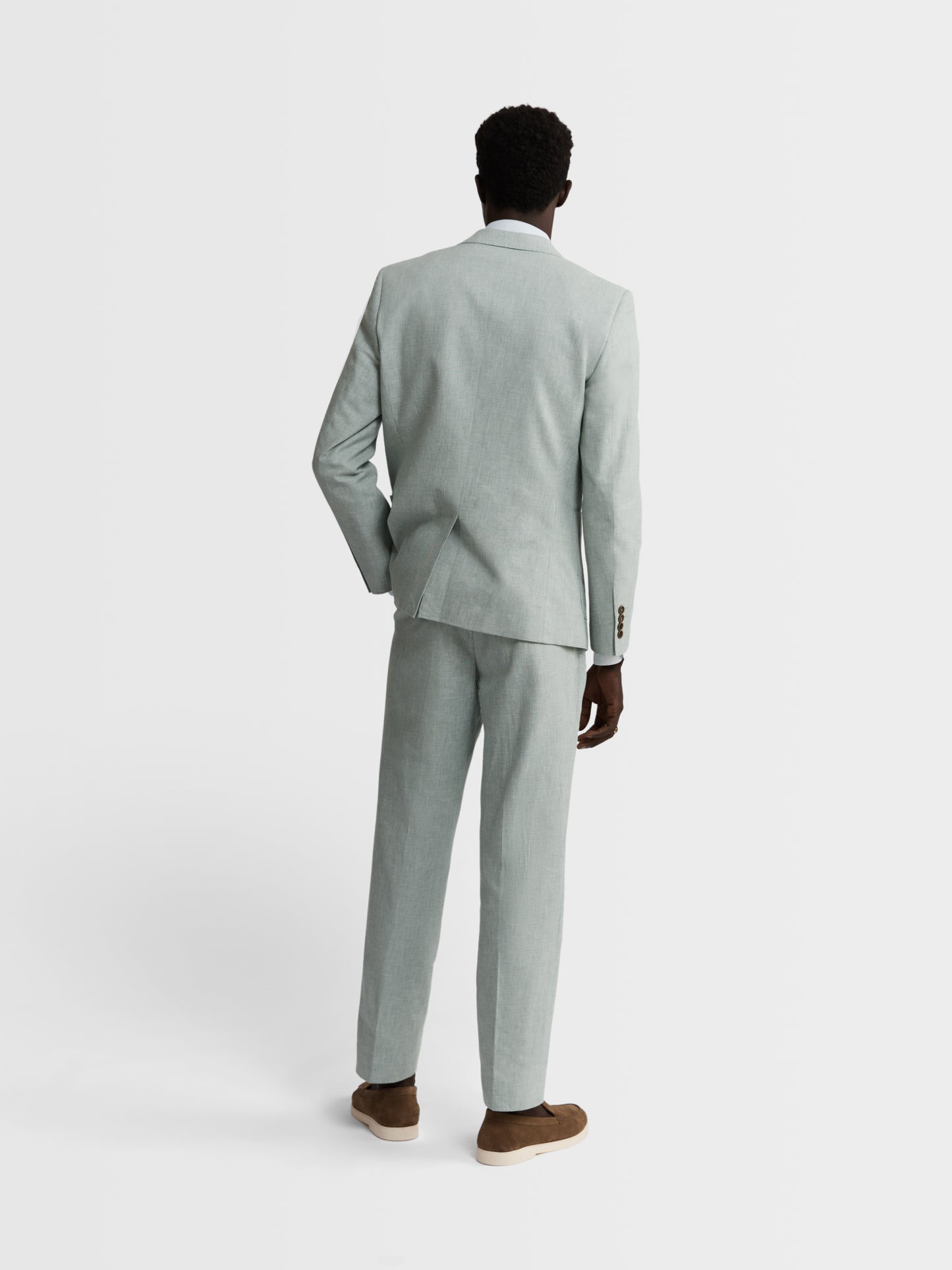 Image 5 of Slim Fit Single Breasted Linen Suit Jacket in Light Green