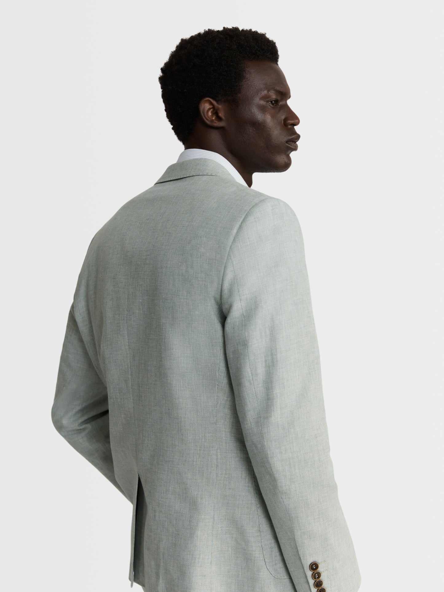 Image 4 of Slim Fit Single Breasted Linen Suit Jacket in Light Green