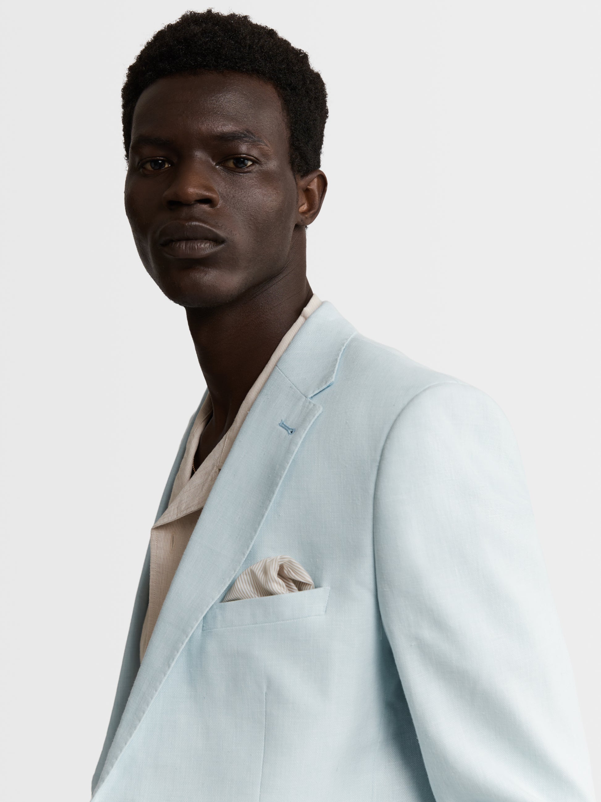 Image 4 of Slim Fit Single Breasted Linen Suit Jacket in Light Blue
