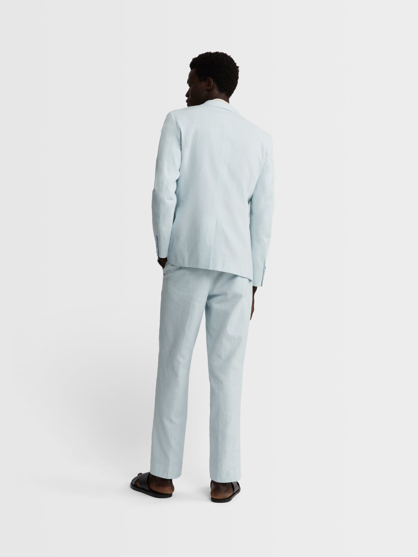Image 6 of Slim Fit Single Breasted Linen Suit Jacket in Light Blue