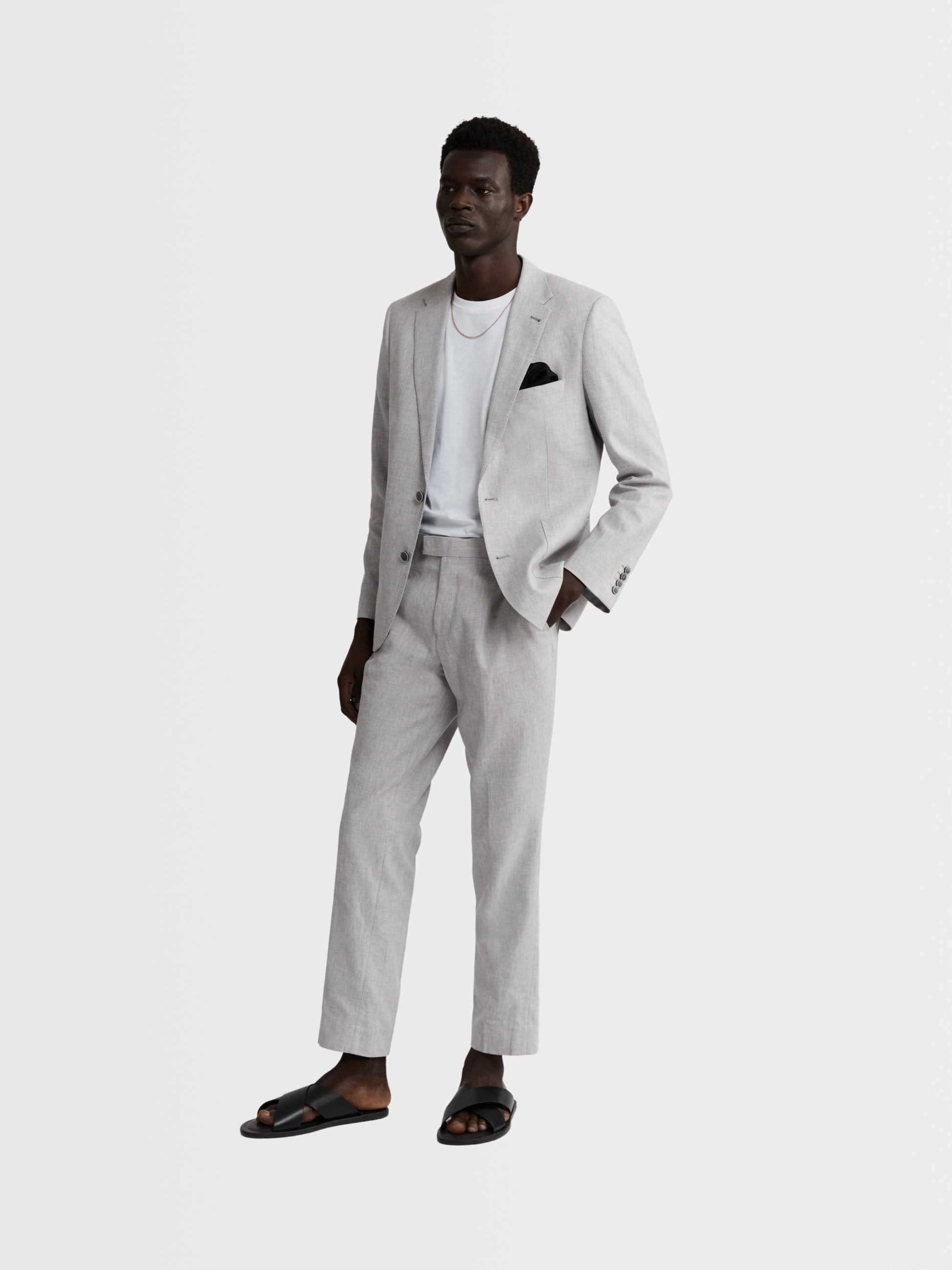 Image 2 of Slim Fit Single Breasted Linen Suit Jacket in Light Grey