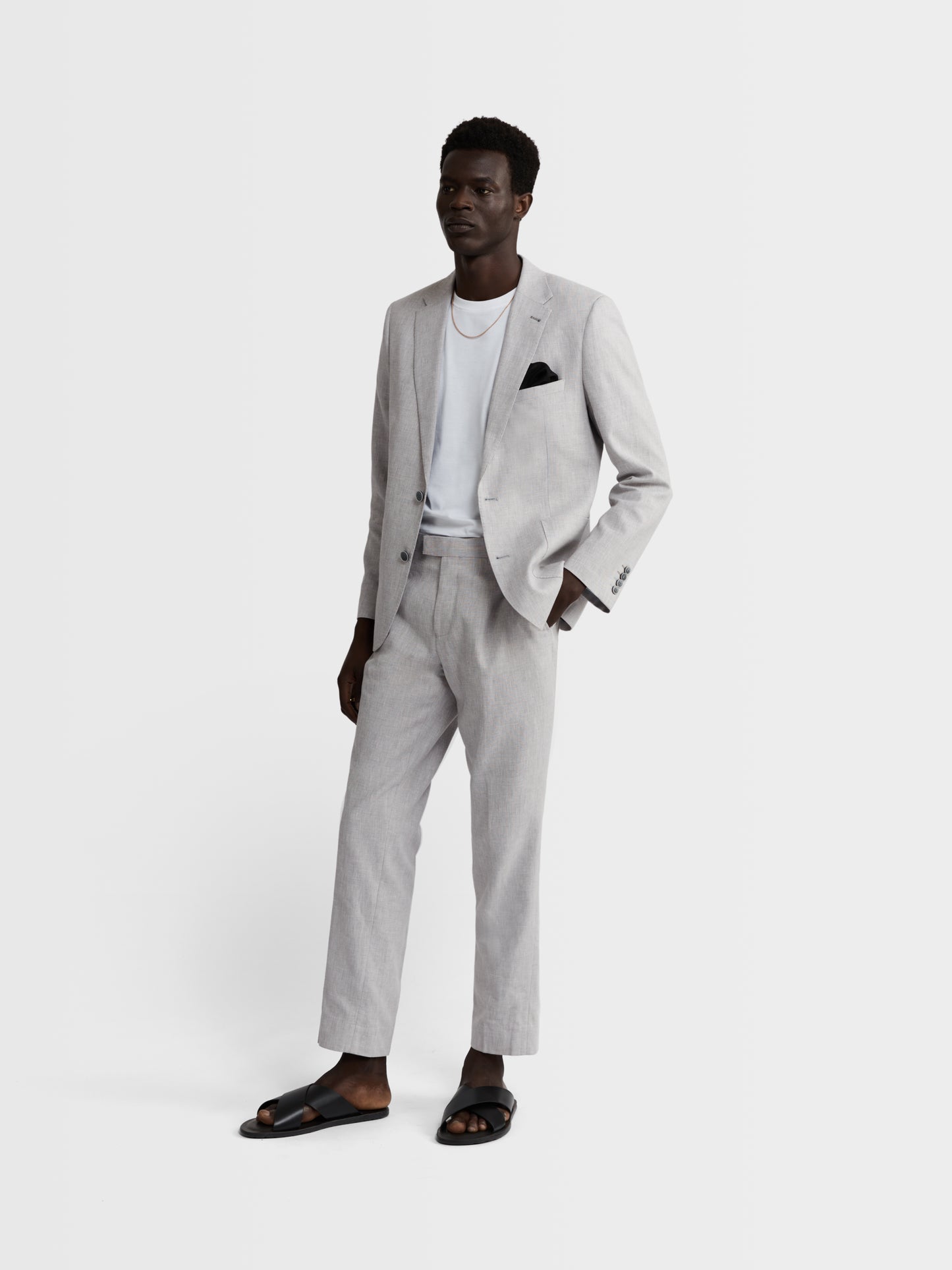 Image 1 of Slim Fit Linen Suit Trousers in Light Grey