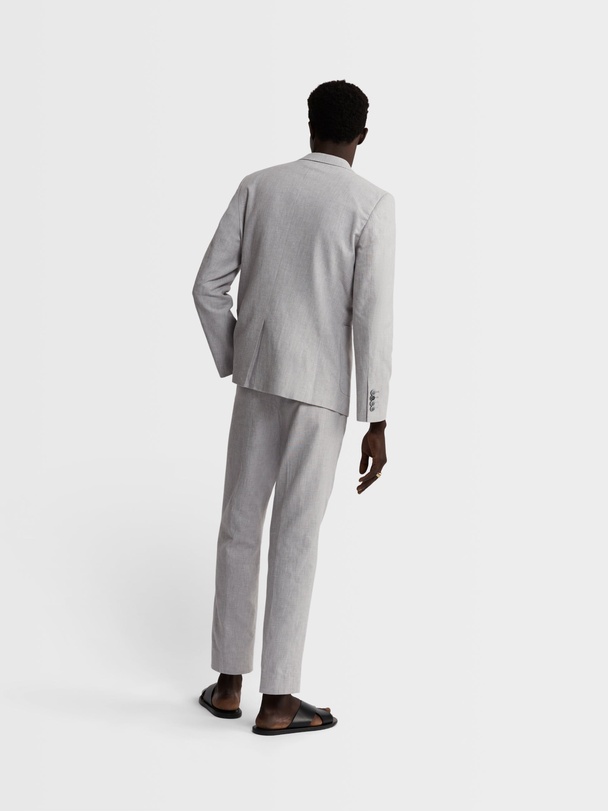 Image 6 of Slim Fit Single Breasted Linen Suit Jacket in Light Grey