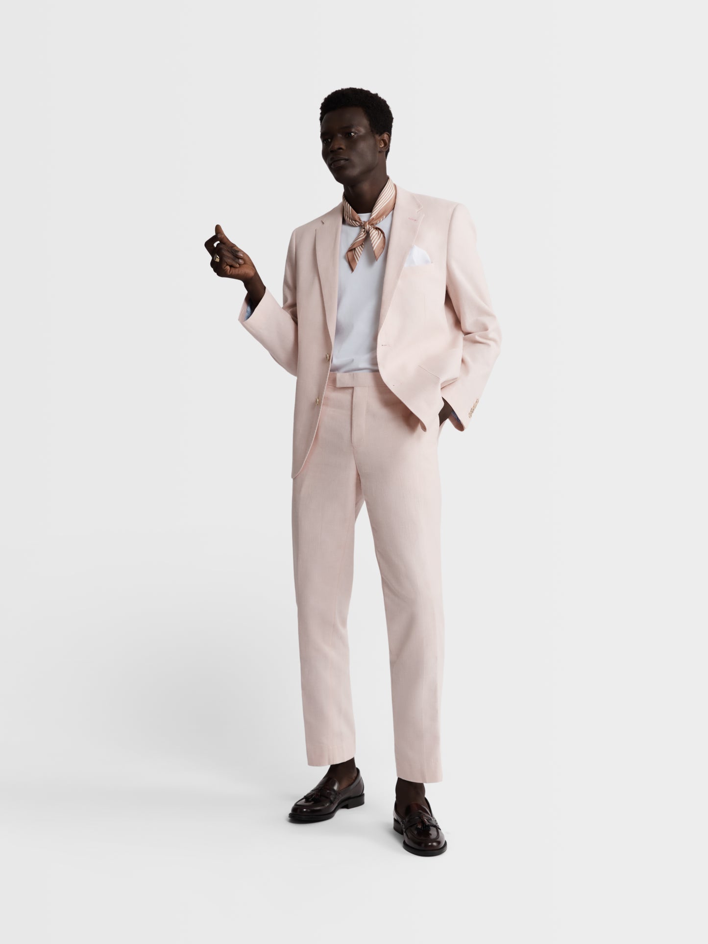 Image 7 of Slim Fit Single Breasted Linen Suit Jacket in Light Pink