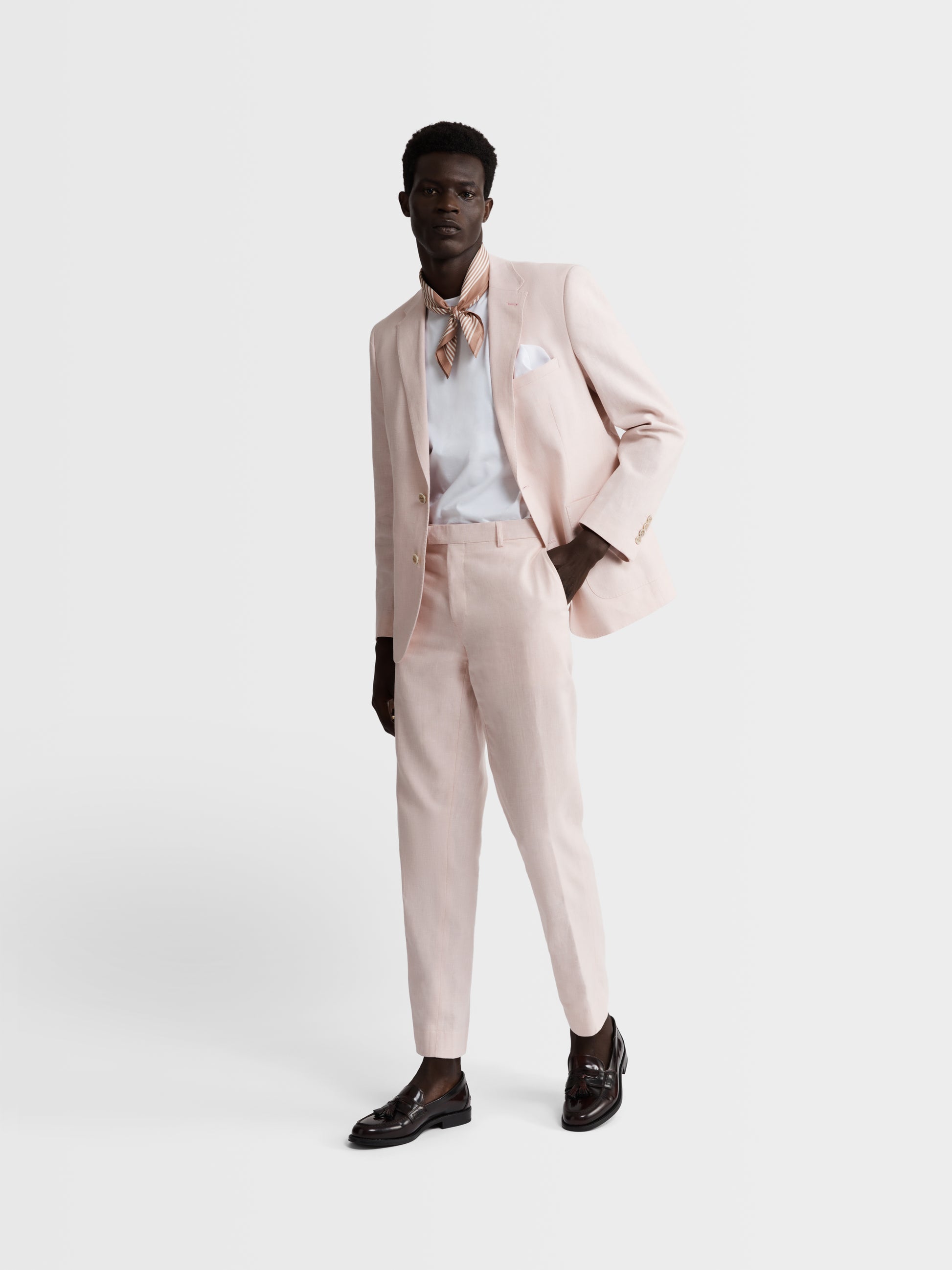 Image 2 of Slim Fit Single Breasted Linen Suit Jacket in Light Pink