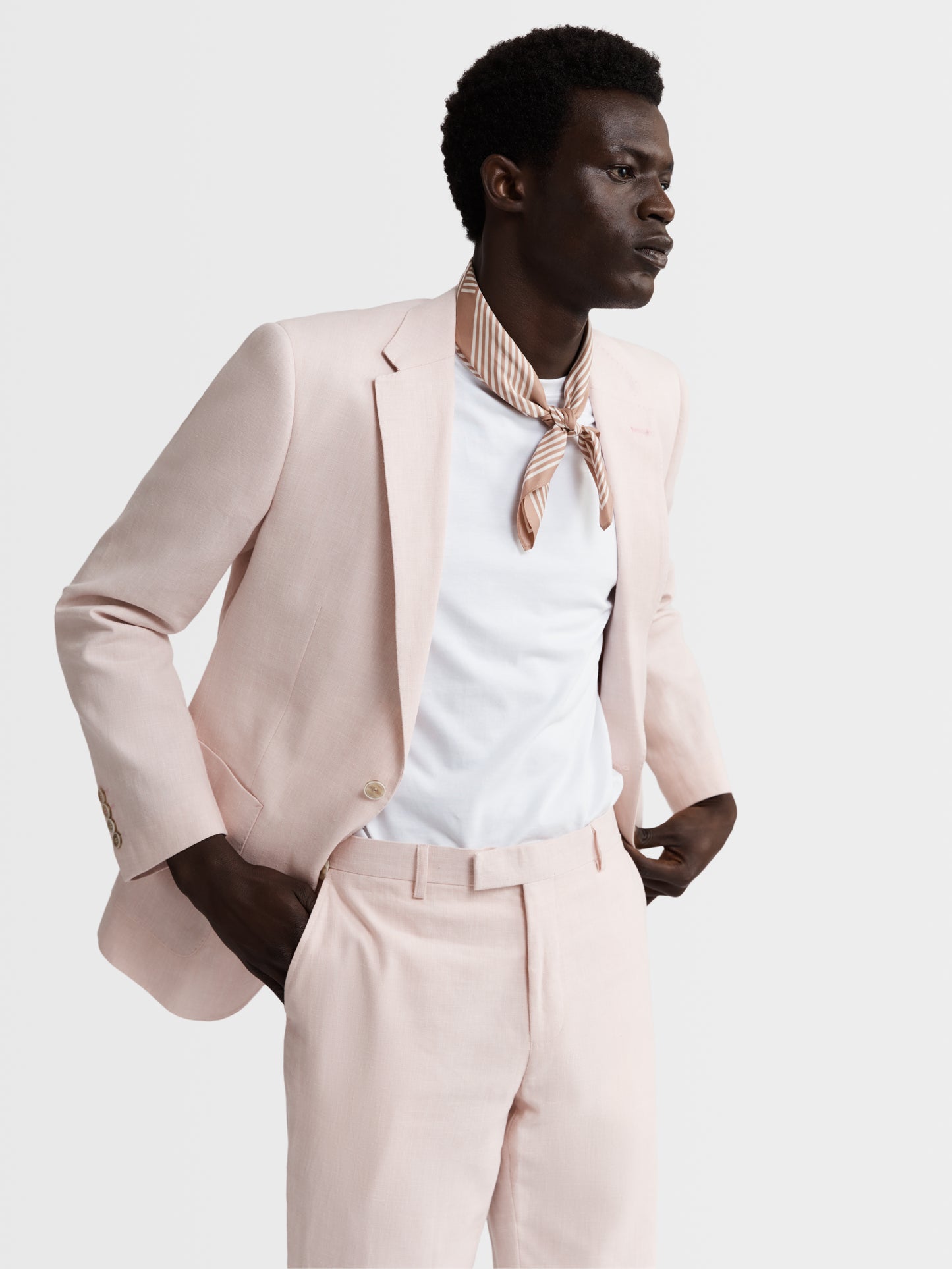 Image 3 of Slim Fit Single Breasted Linen Suit Jacket in Light Pink