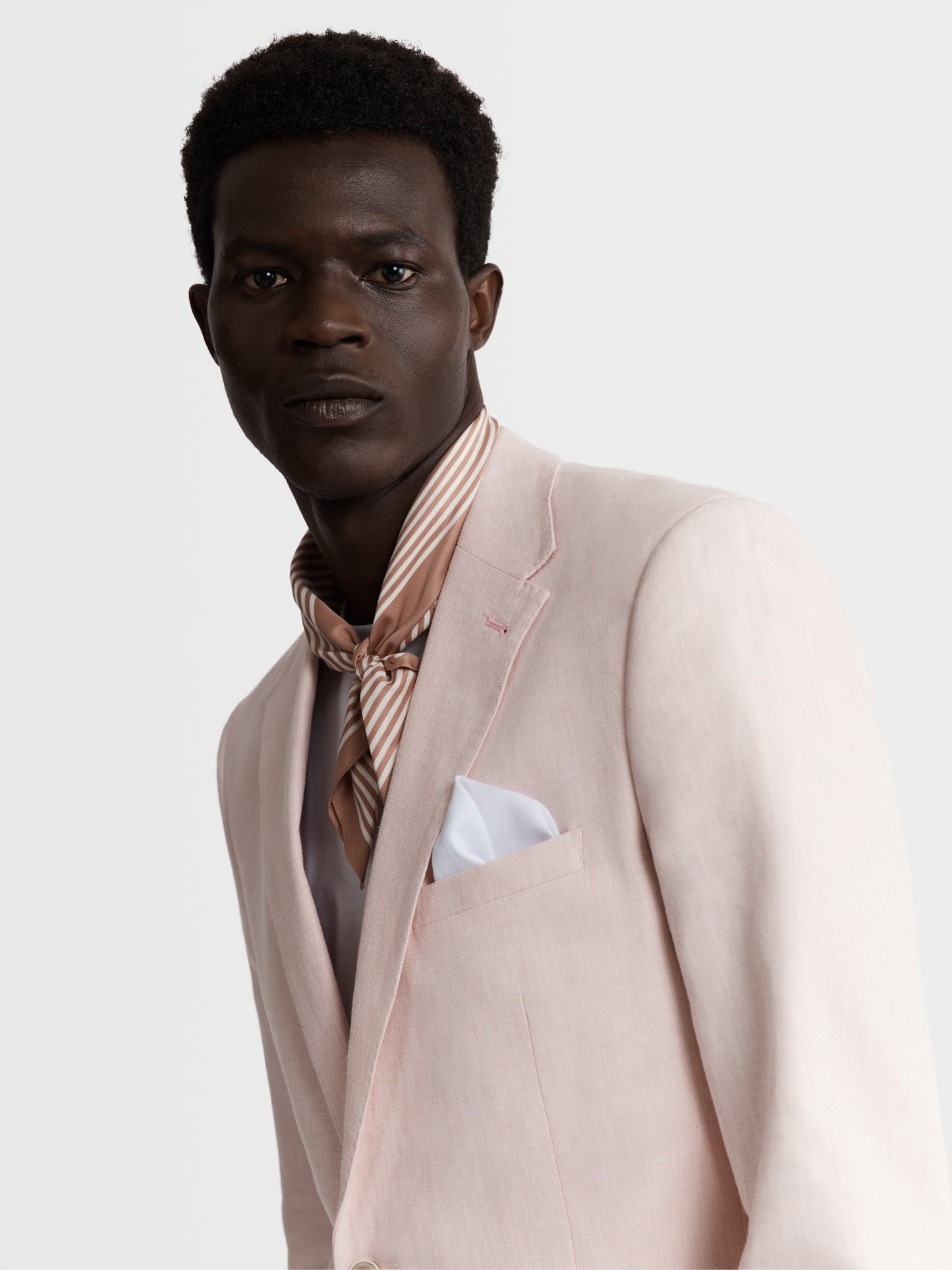 Image 5 of Slim Fit Single Breasted Linen Suit Jacket in Light Pink