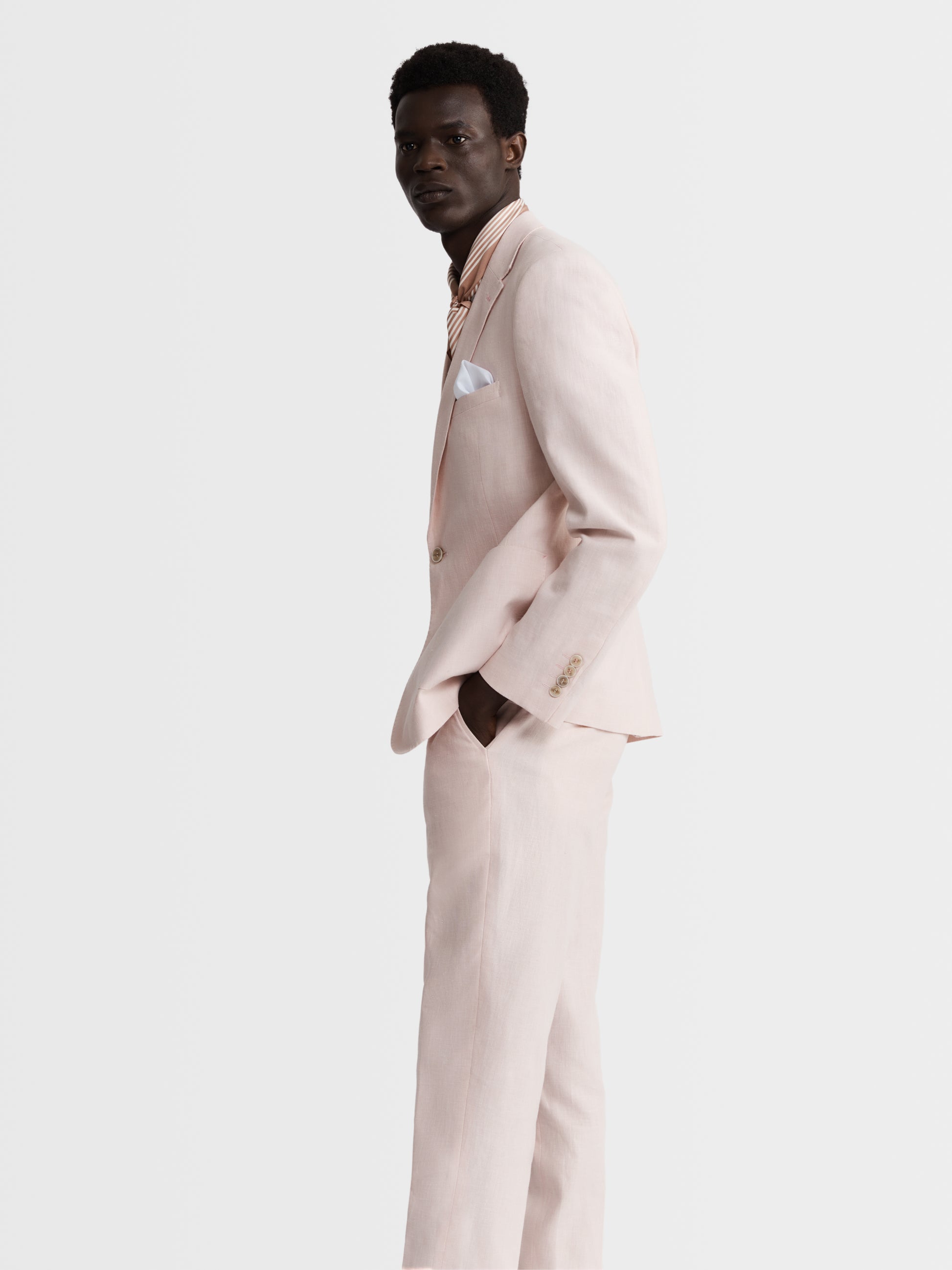 Image 6 of Slim Fit Single Breasted Linen Suit Jacket in Light Pink