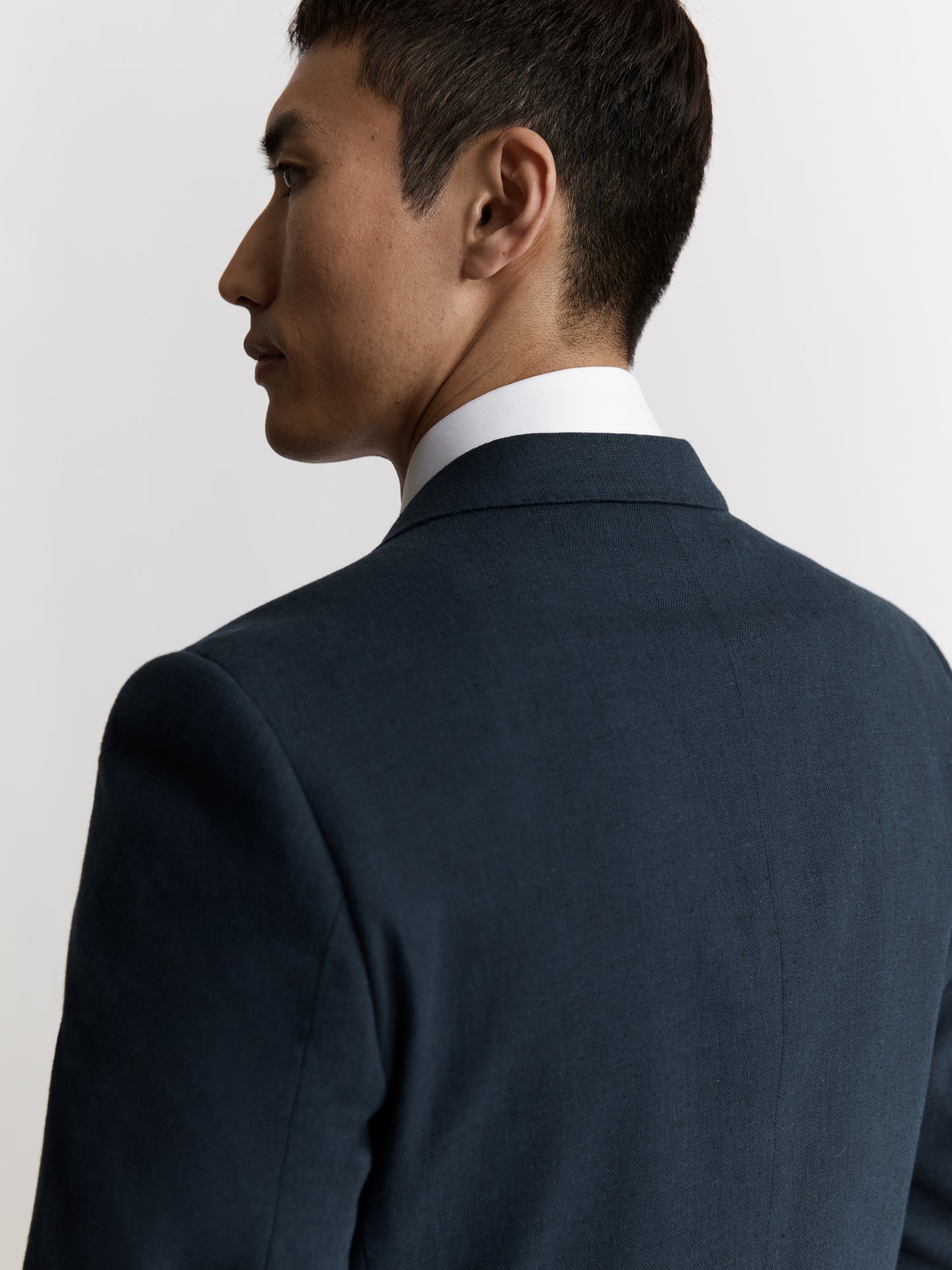 Image 4 of Slim Fit Double Breasted Linen Suit Jacket in Navy