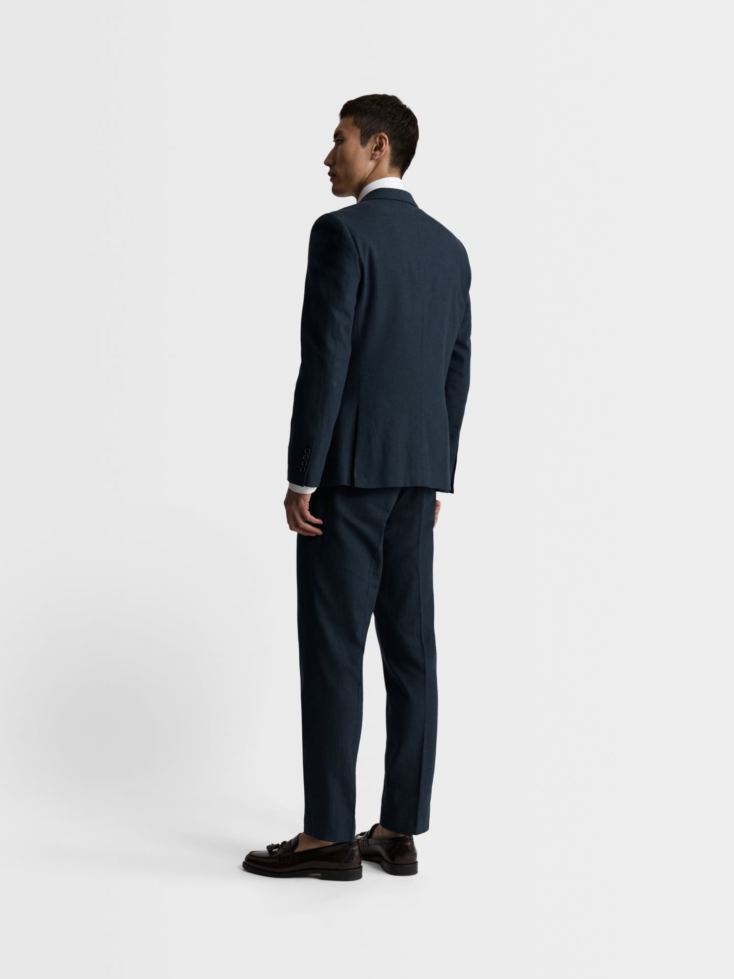 Image 5 of Slim Fit Double Breasted Linen Suit Jacket in Navy