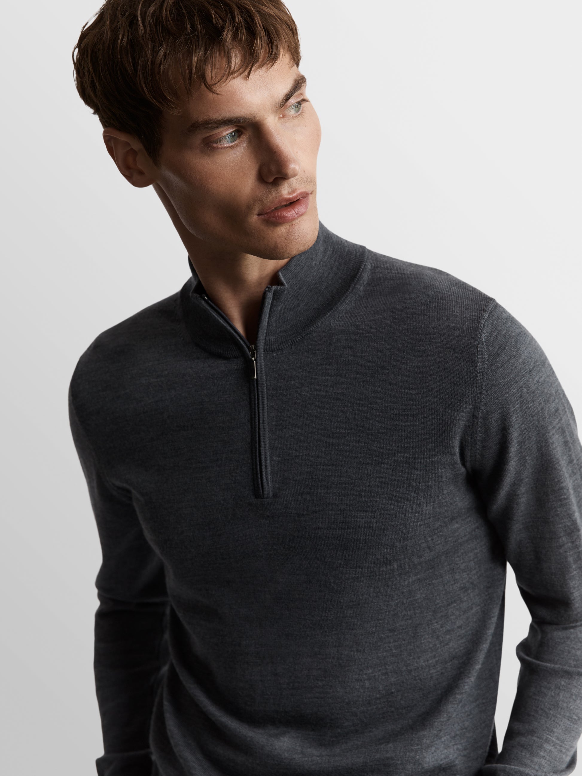 Merino Wool Quarter-Zip Jumper Charcoal – - Main Image