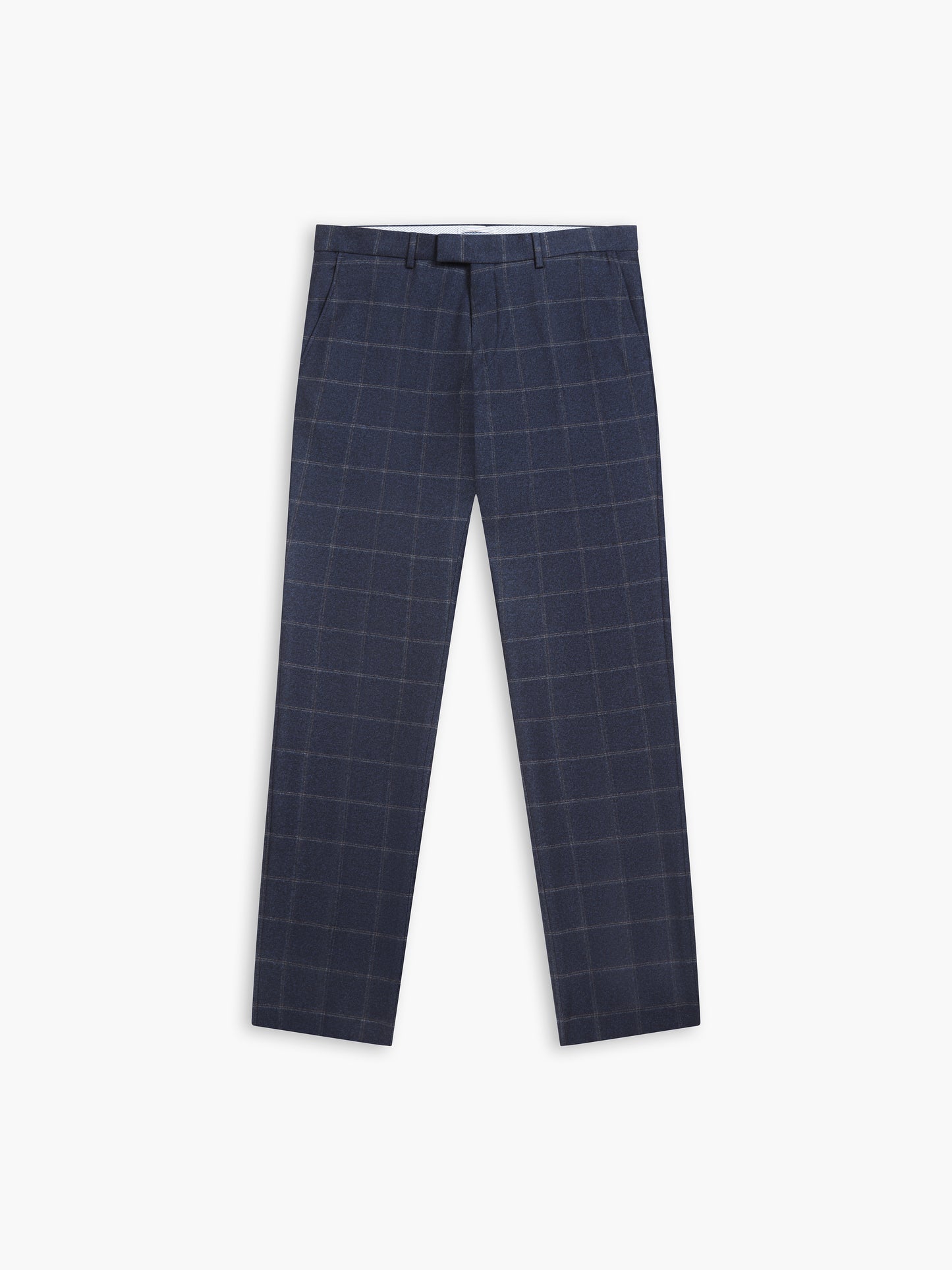 Jubilee Wool Silk Cashmere Slim Fit Navy and Beige Check Trousers
