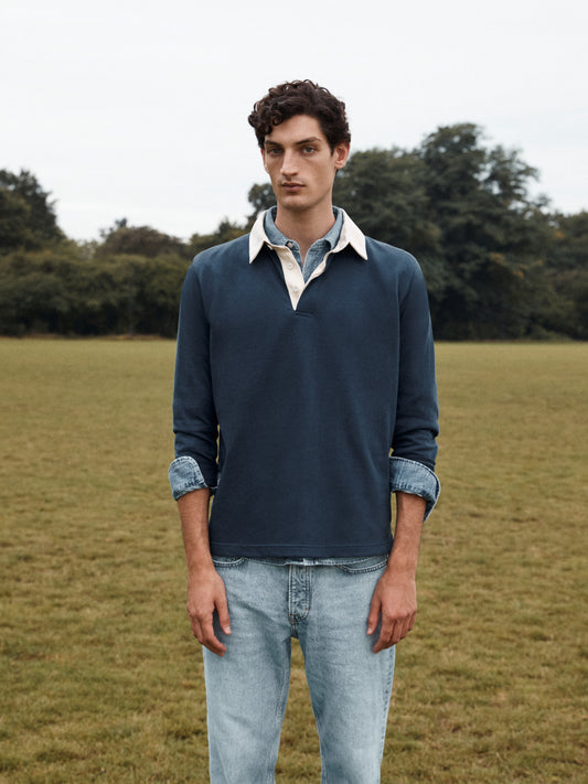 Cotton Rugby Shirt in Navy Blue
