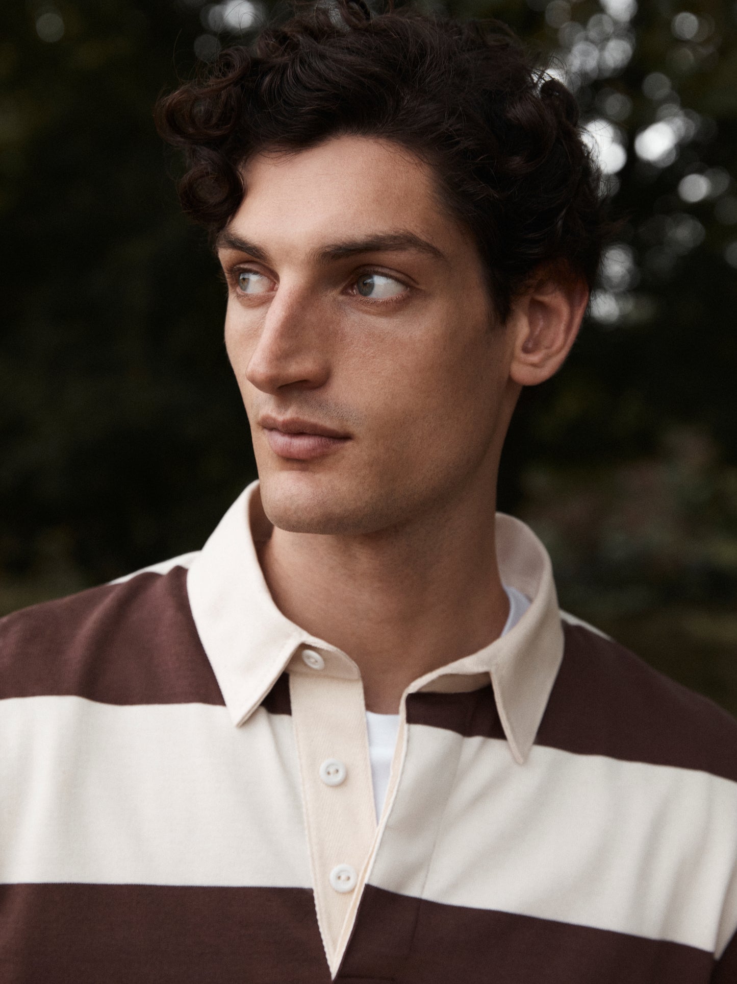 Cotton Rugby Shirt in Brown Stripe