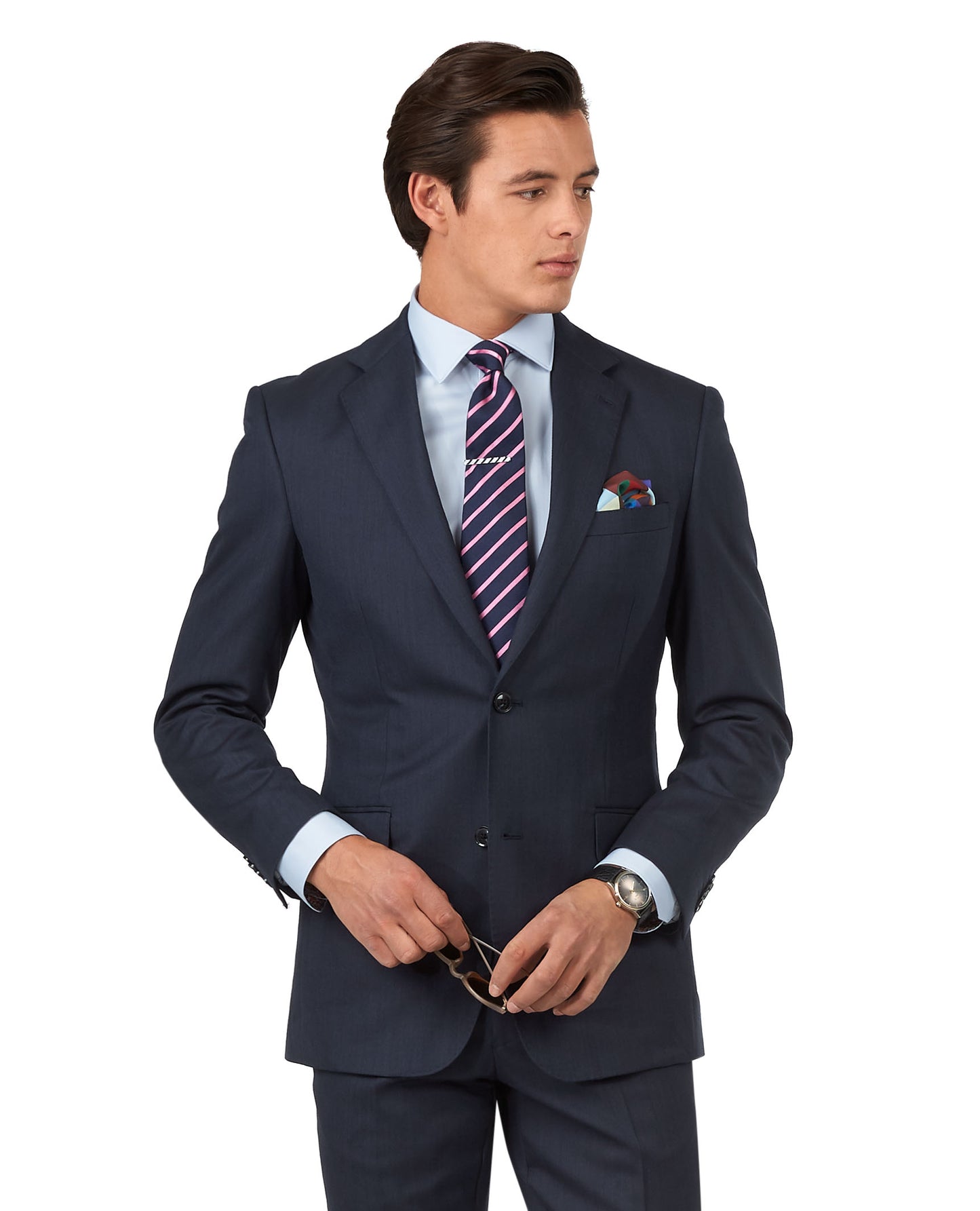The Lancaster Regular Fit Navy Blue Sharkskin Jacket