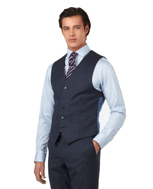The Lancaster Regular Fit Navy Blue Sharkskin Waistcoat