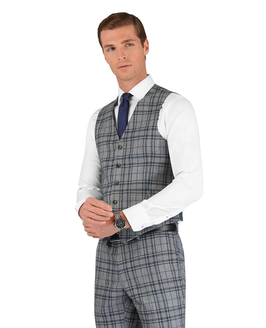 The Lyric Slim Fit Grey Check Waistcoat