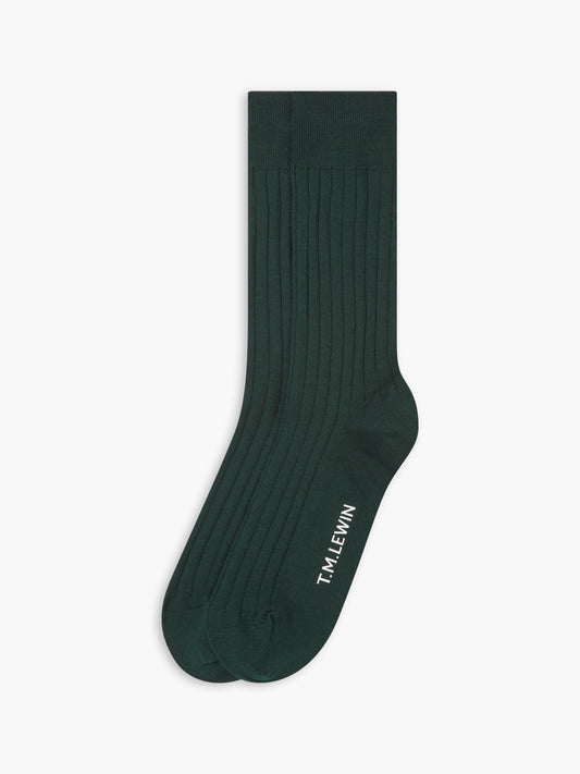 Mercerised Cotton Ribbed Socks - Dark Green