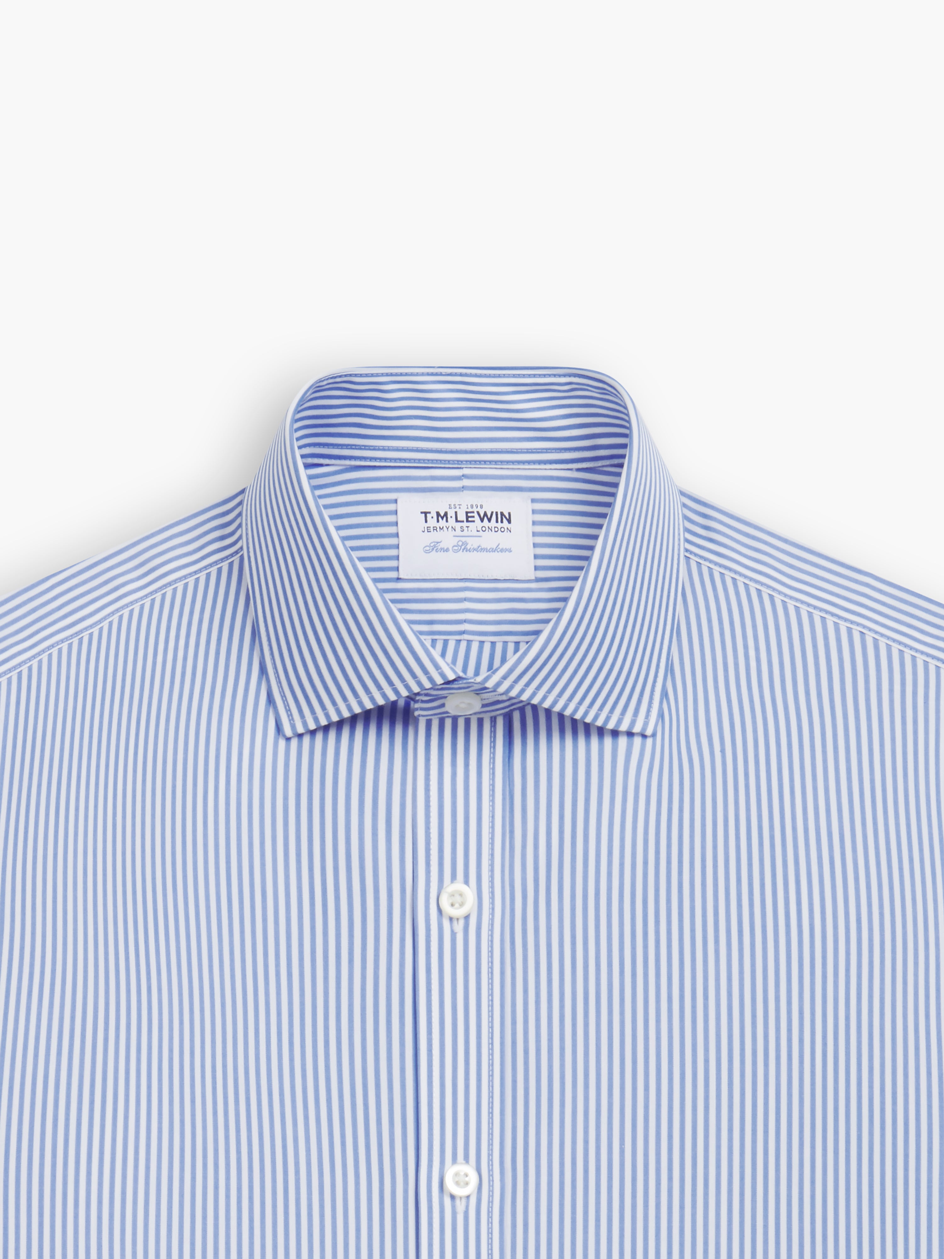 Non-Iron Light Blue Stripe Poplin Fitted Single Cuff Classic Collar Sh ...