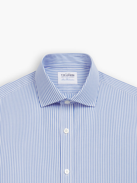 Image 1 of Non-Iron Light Blue Stripe Poplin Fitted Single Cuff Classic Collar Shirt