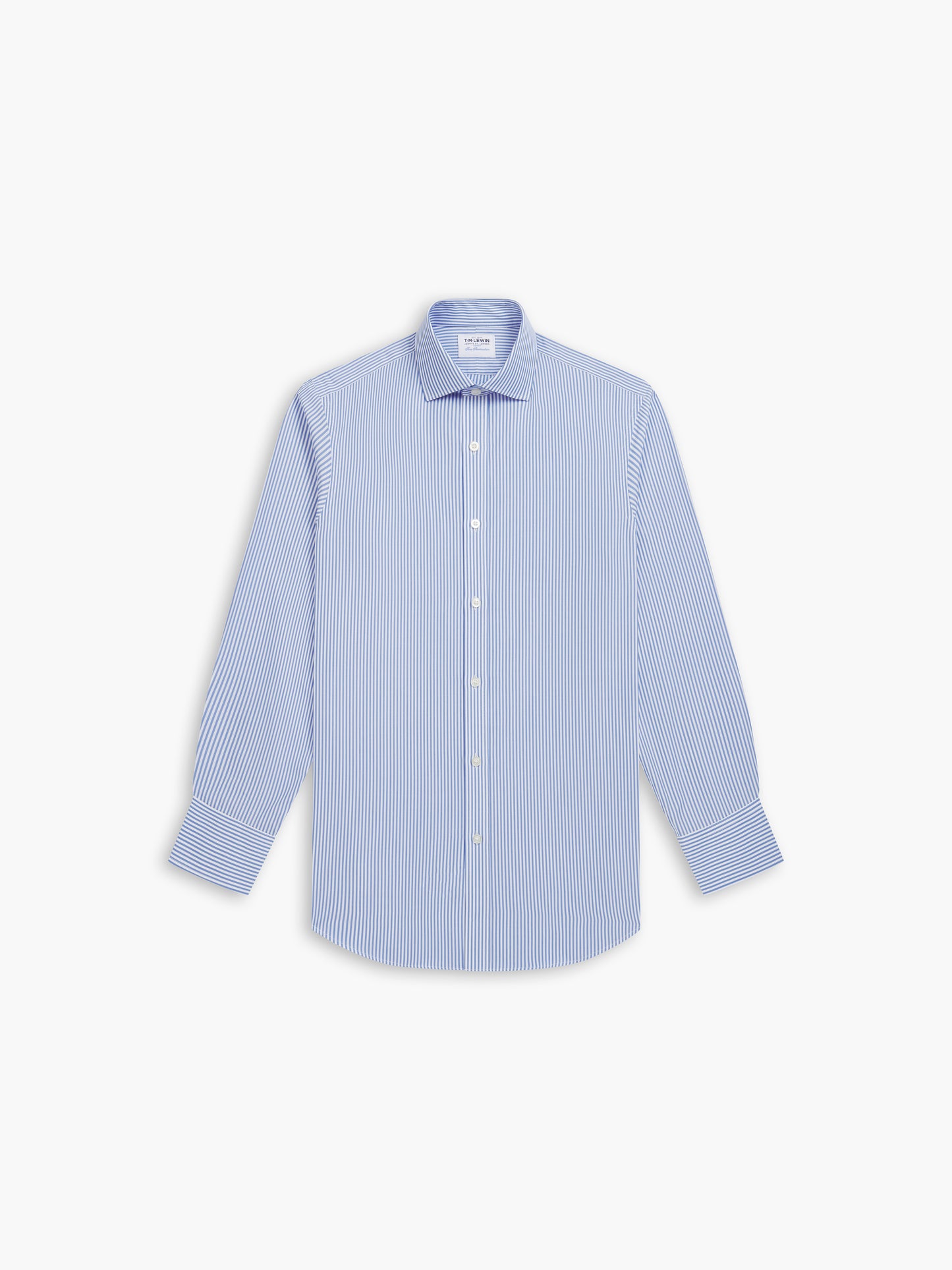 Image 2 of Non-Iron Light Blue Stripe Poplin Fitted Single Cuff Classic Collar Shirt