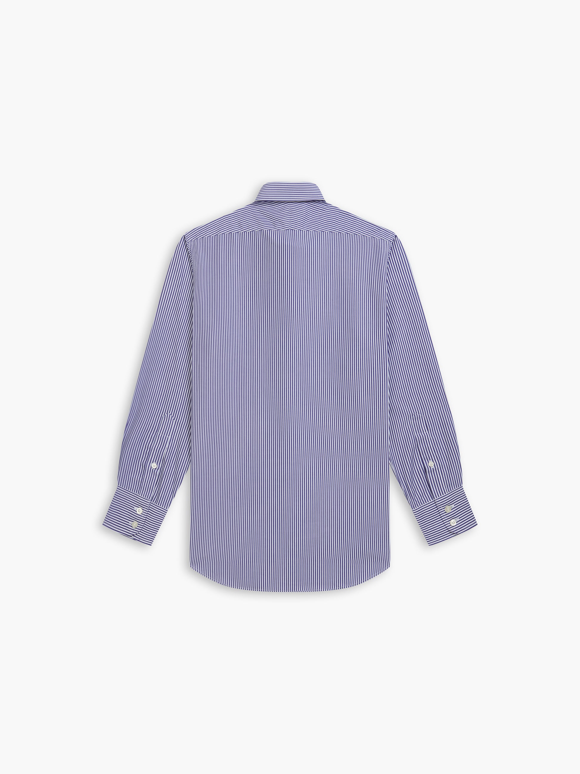 Image 4 of Non-Iron Navy Blue Wide Stripe Poplin Slim Fit Single Cuff Classic Collar Shirt