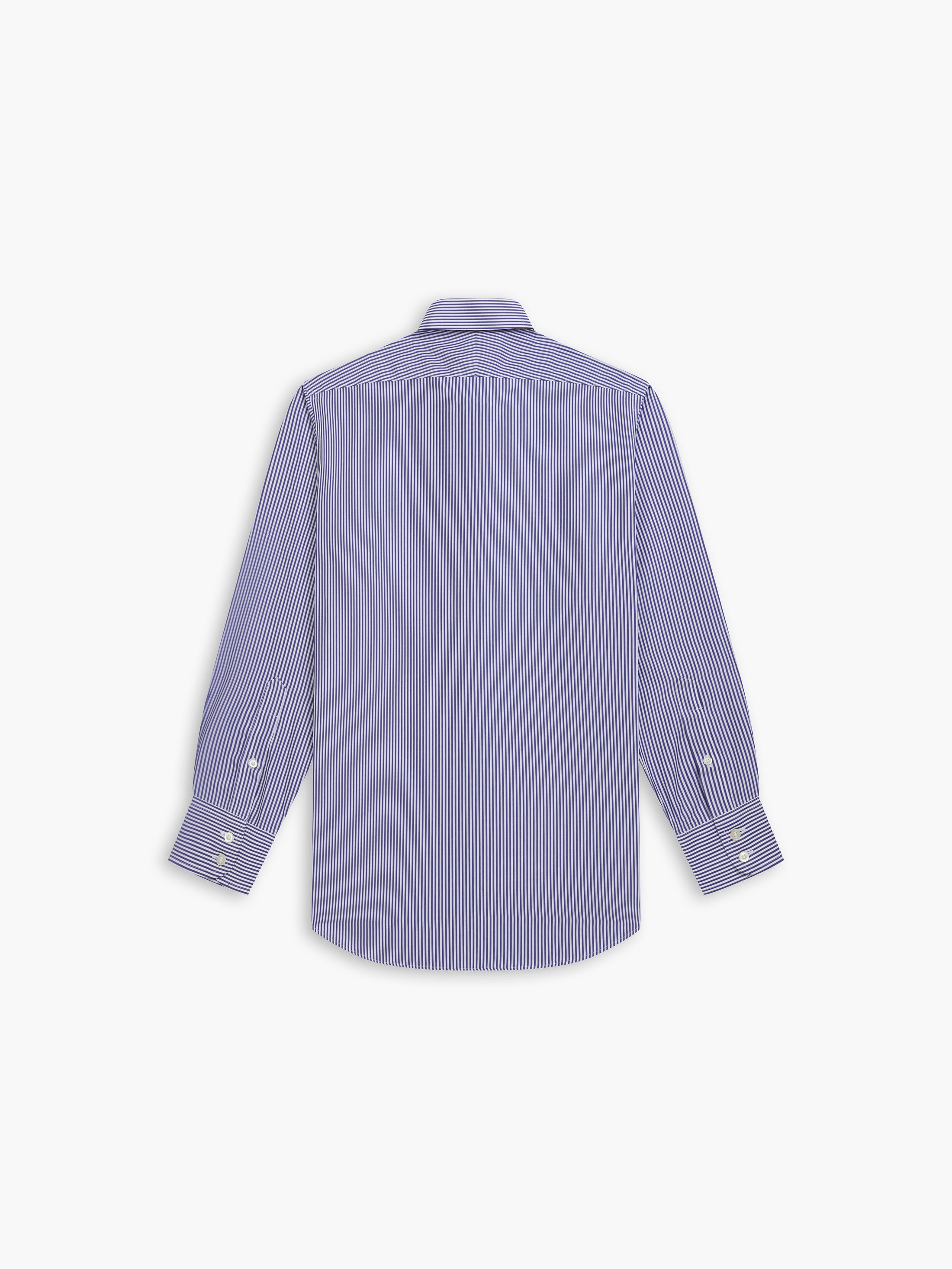 Non-Iron Navy Blue Wide Stripe Poplin Fitted Single Cuff Classic Colla ...