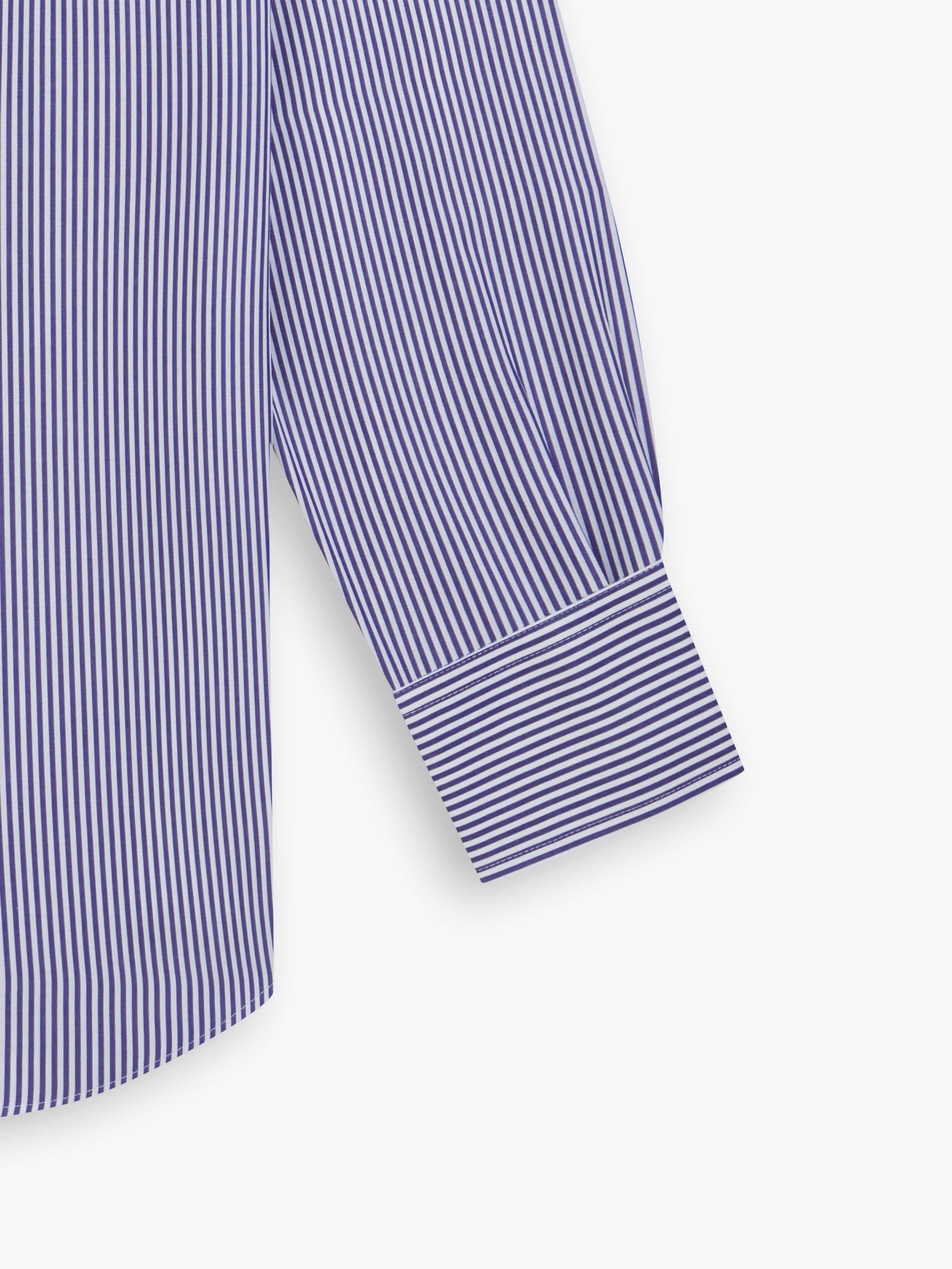Non-Iron Navy Blue Wide Stripe Poplin Fitted Single Cuff Classic Colla ...
