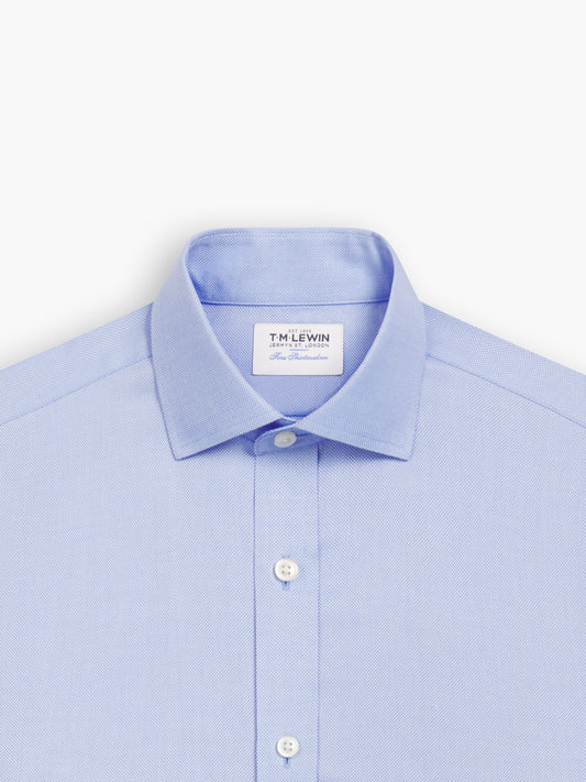 Image 1 of Non-Iron Blue Plain Royal Oxford Slim Fit Single Cuff Classic Collar Shirt