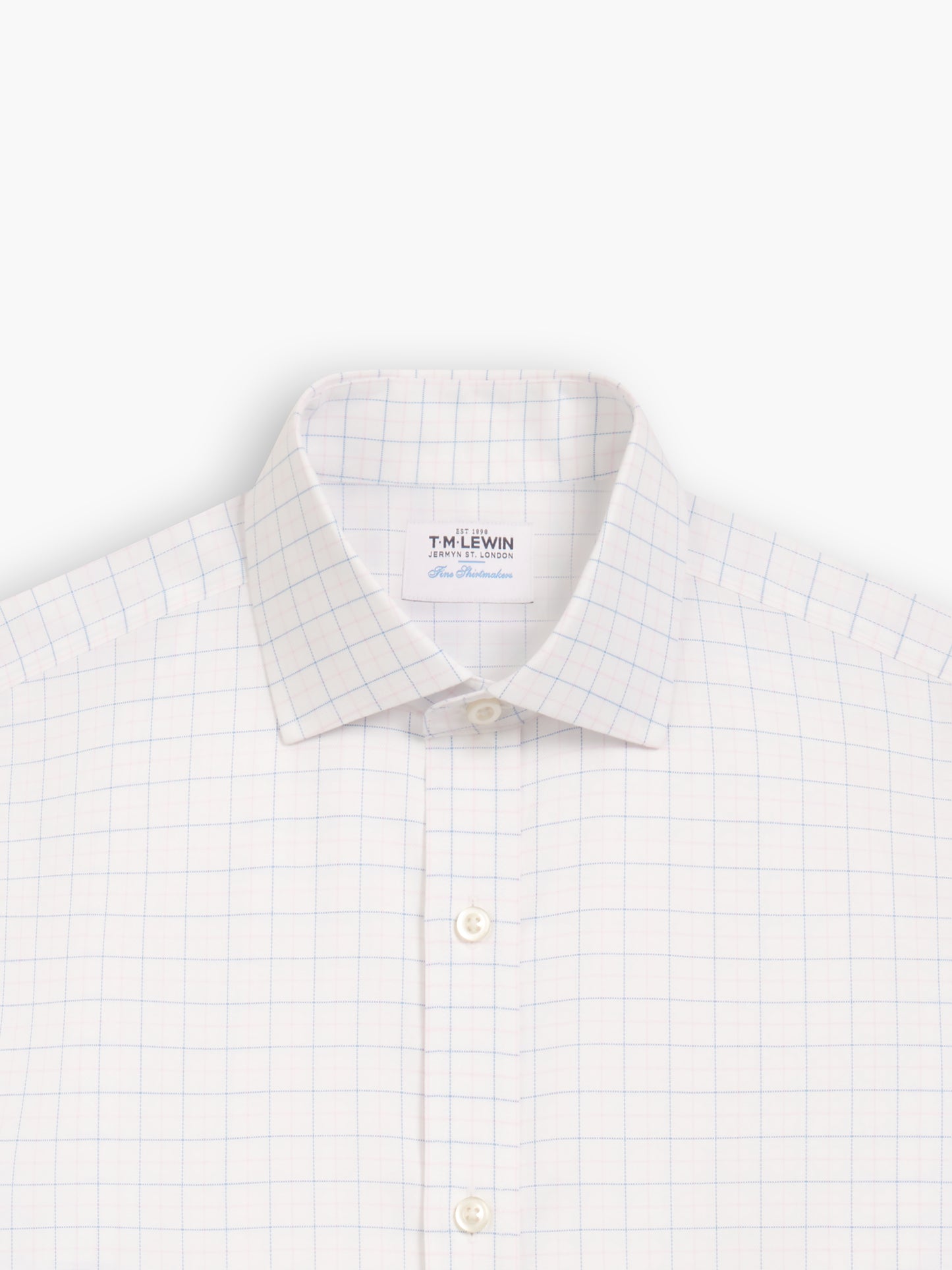 Image 1 of Non-Iron Blue & Pink Double Check Oxford Slim Fit Single Cuff Classic Collar Shirt