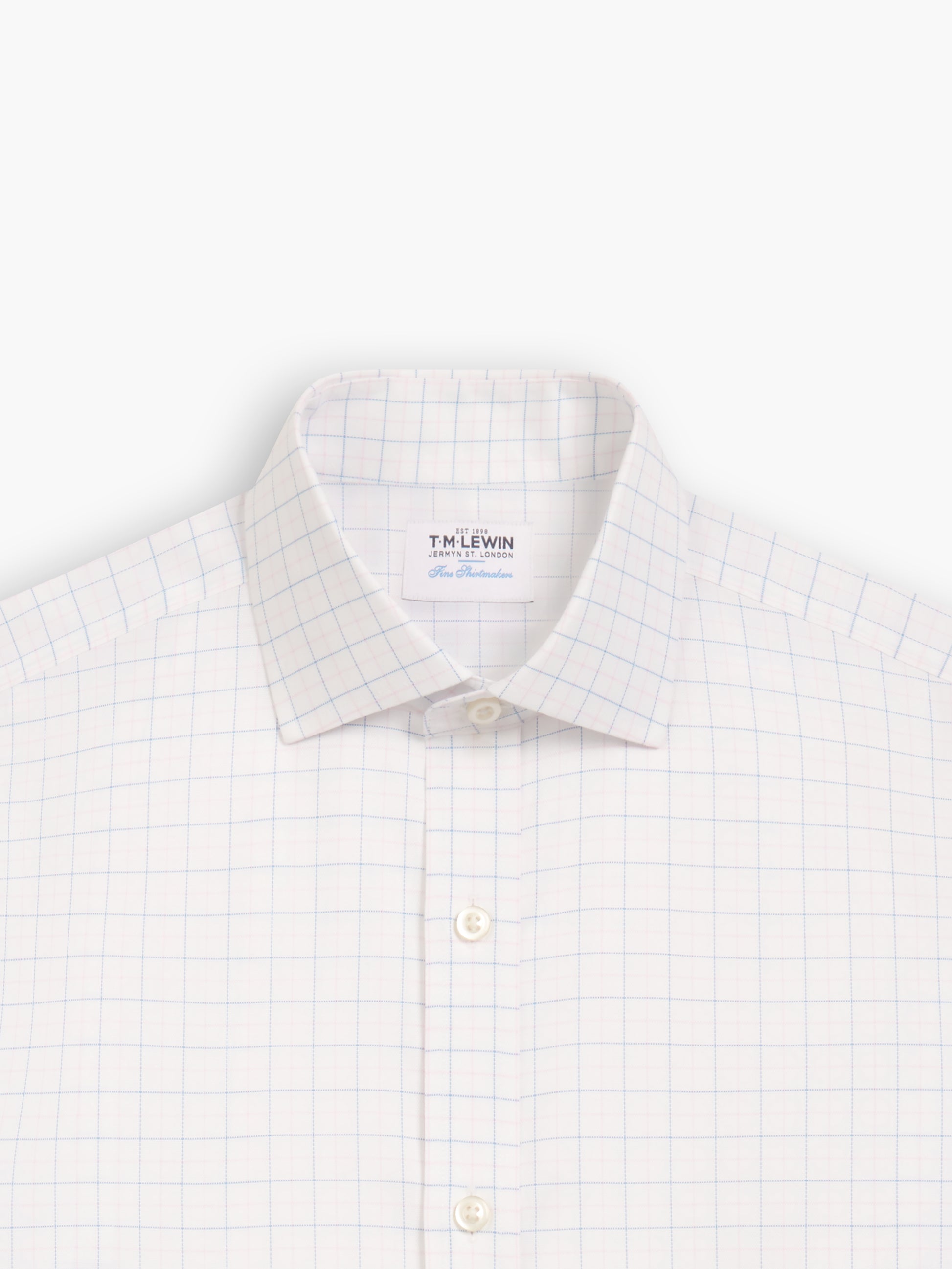 Image 1 of Non-Iron Blue & Pink Double Check Oxford Super Fitted Single Cuff Classic Collar Shirt