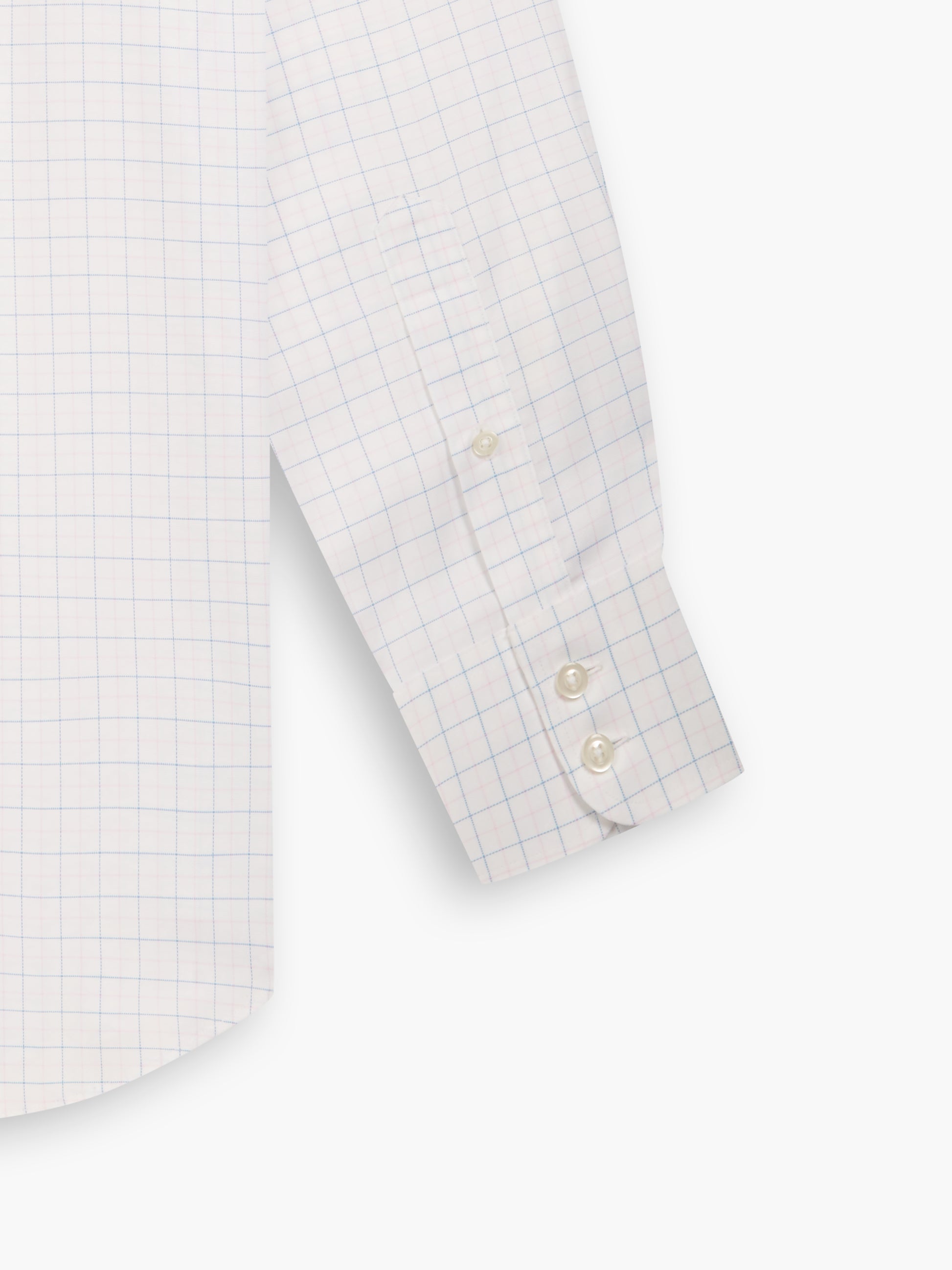 Image 3 of Non-Iron Blue & Pink Double Check Oxford Slim Fit Single Cuff Classic Collar Shirt