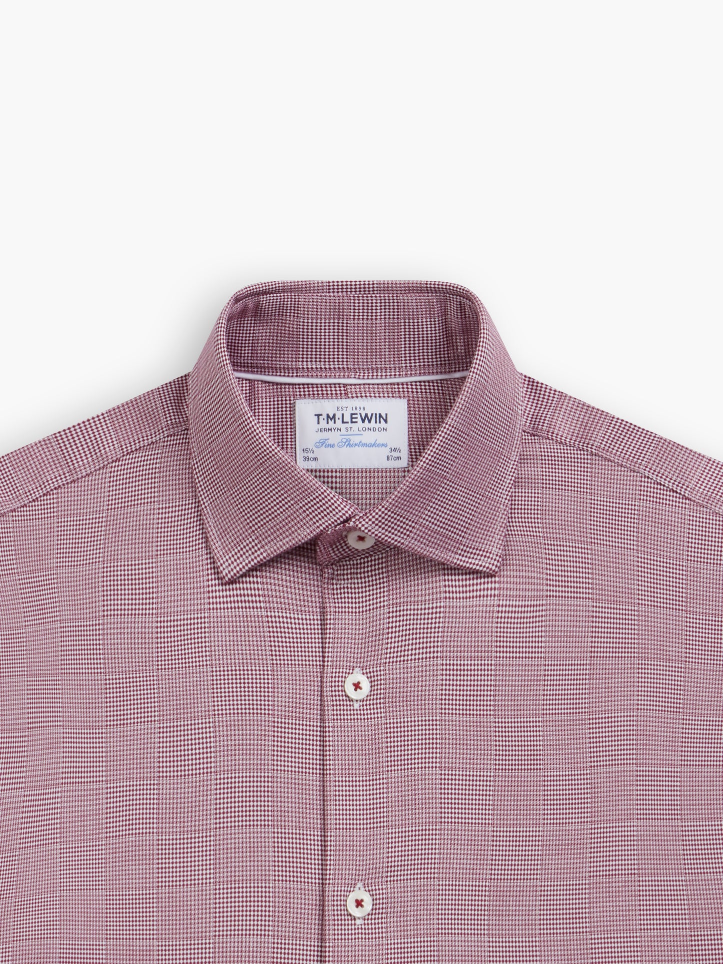 Burgundy Optical Dogtooth Plain Weave Slim Fit Single Cuff Classic Collar Shirt