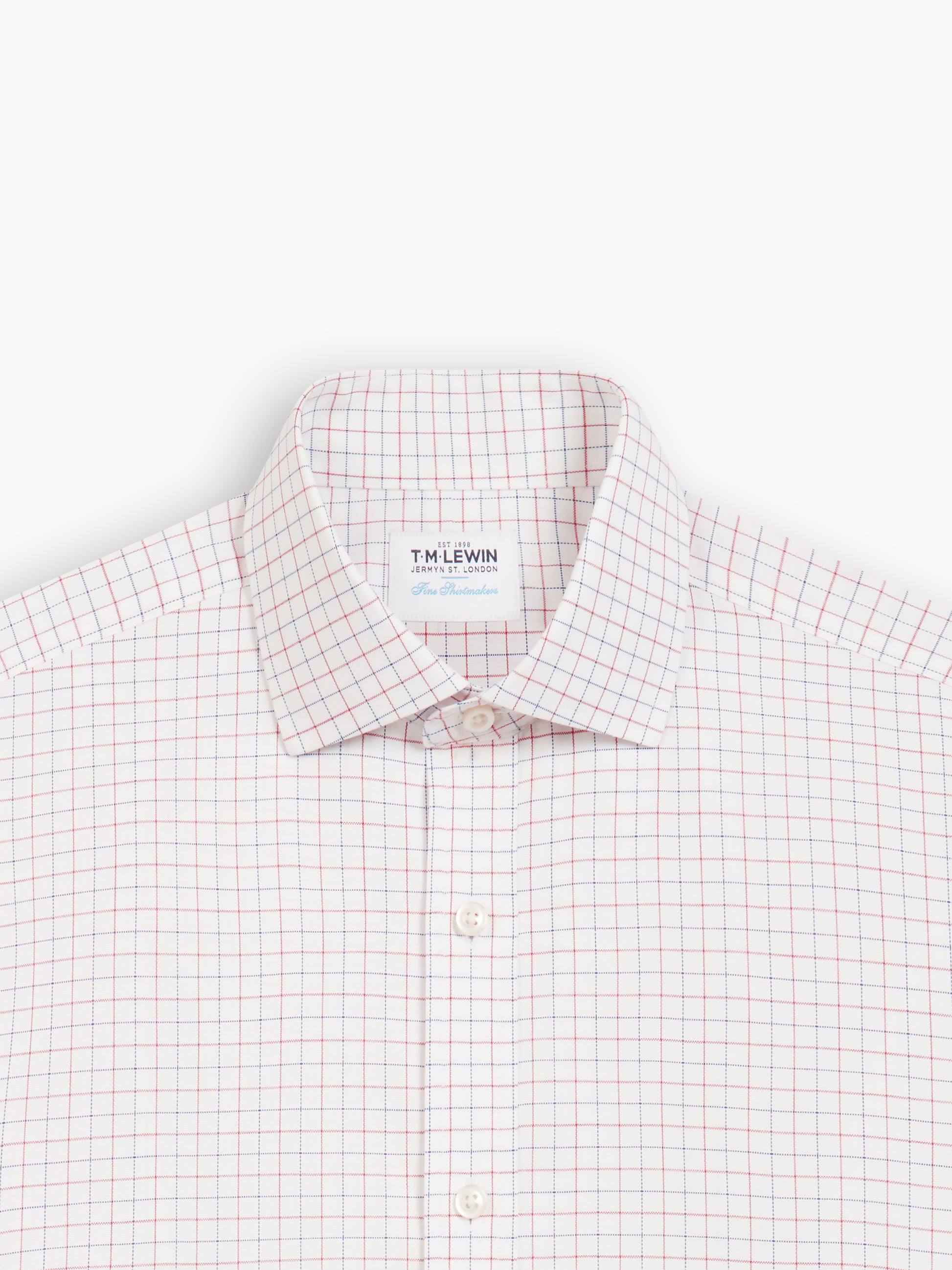 Image 1 of Non-Iron Navy & Red Double Check Oxford Slim Fit Single Cuff Classic Collar Shirt