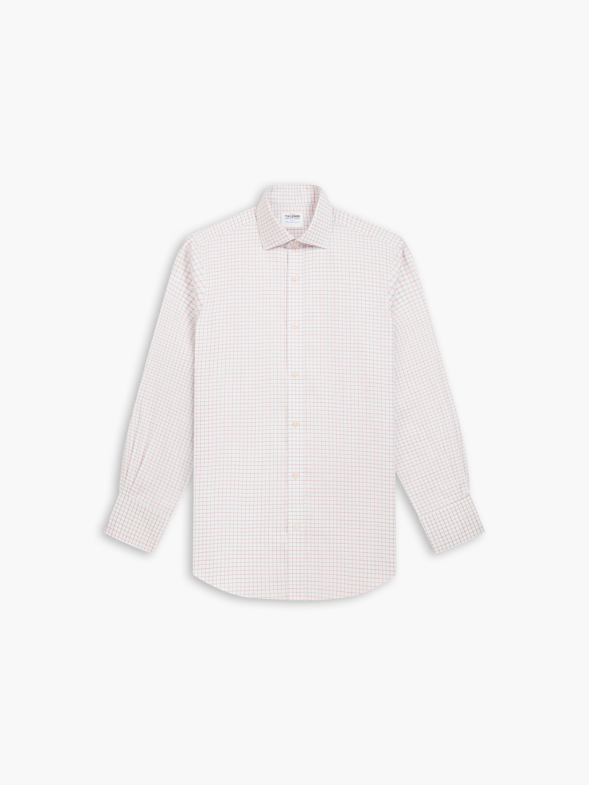 Image 2 of Non-Iron Navy & Red Double Check Oxford Super Fitted Single Cuff Classic Collar Shirt