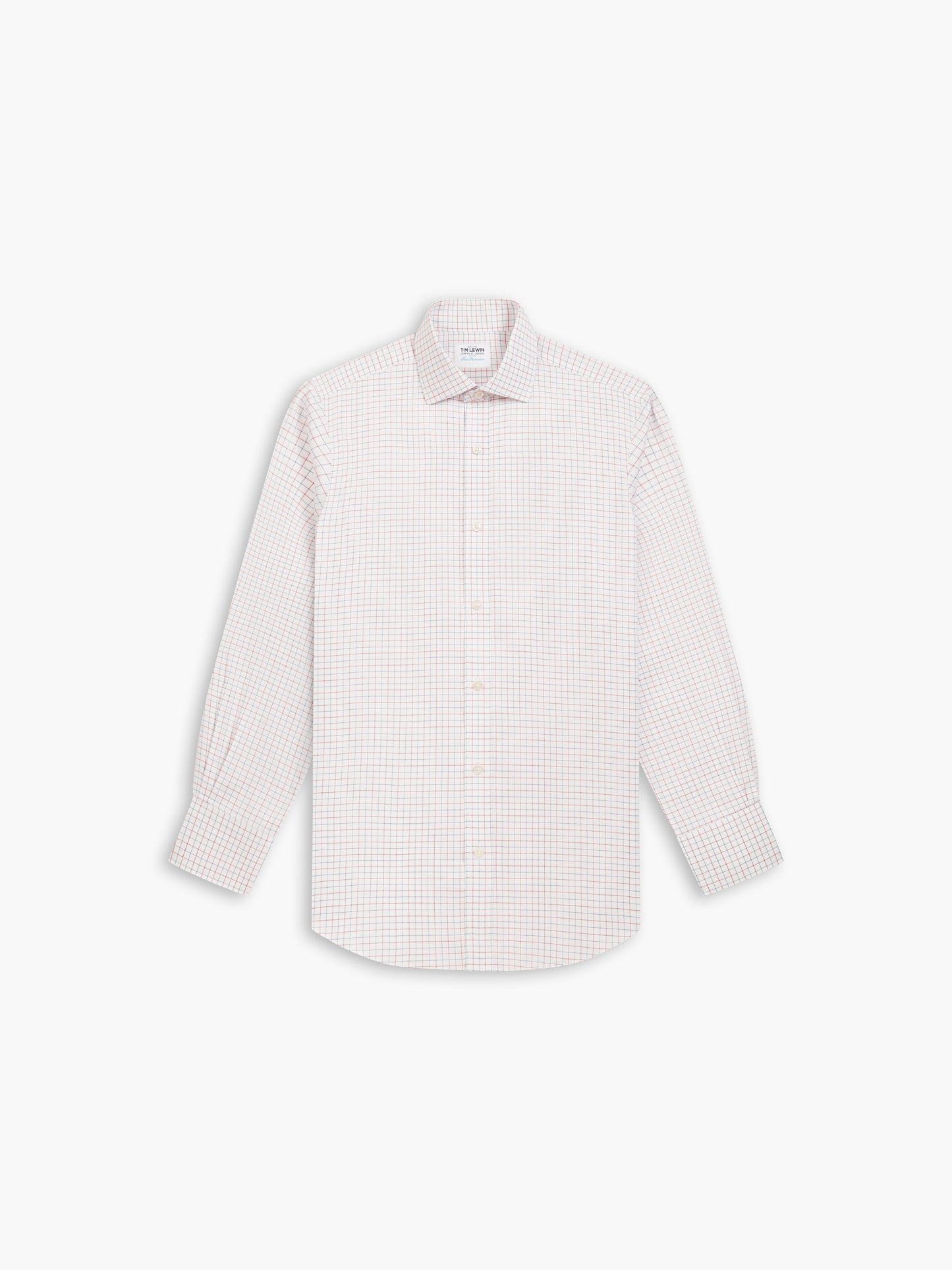 Image 2 of Non-Iron Navy & Red Double Check Oxford Regular Fit Single Cuff Classic Collar Shirt