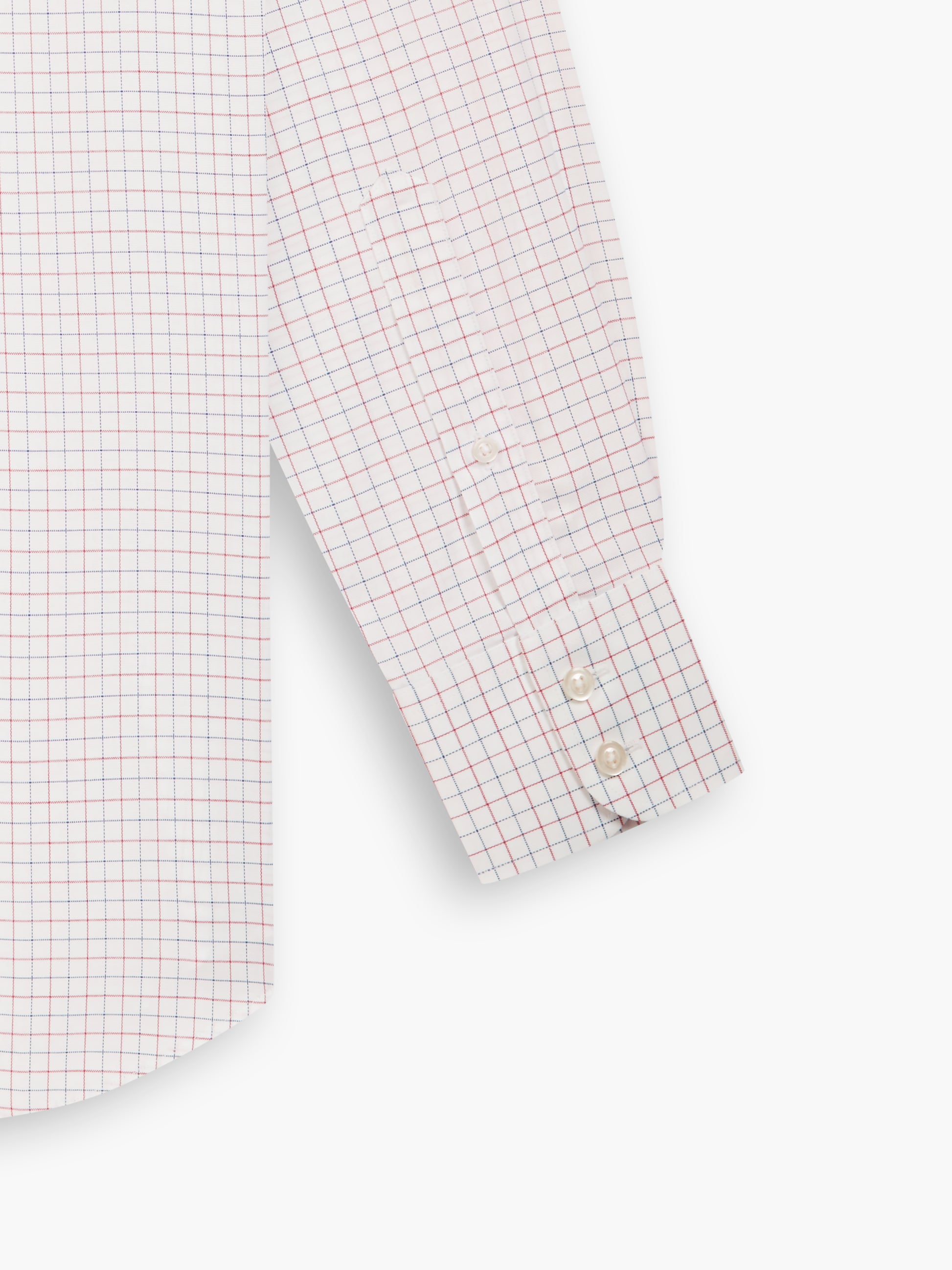 Image 3 of Non-Iron Navy & Red Double Check Oxford Fitted Single Cuff Classic Collar Shirt