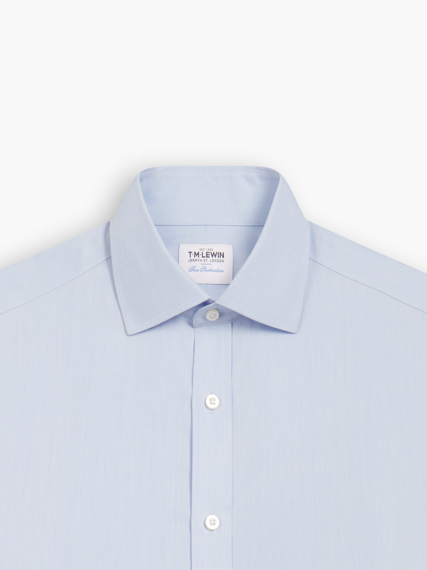 Image 5 of Non-Iron Light Blue Small Herringbone Fitted Single Cuff Classic Collar Shirt