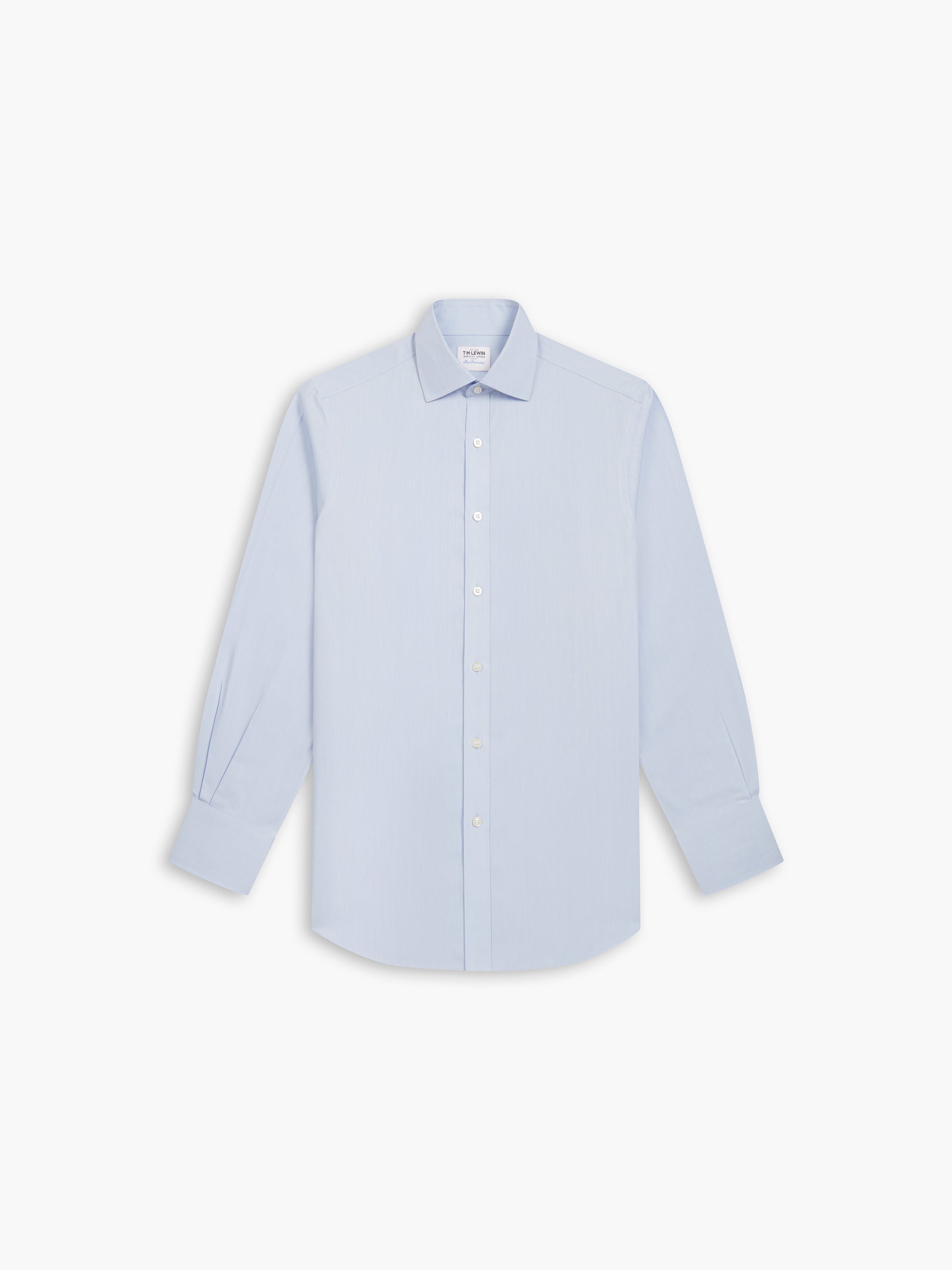 Image 6 of Non-Iron Light Blue Small Herringbone Fitted Single Cuff Classic Collar Shirt