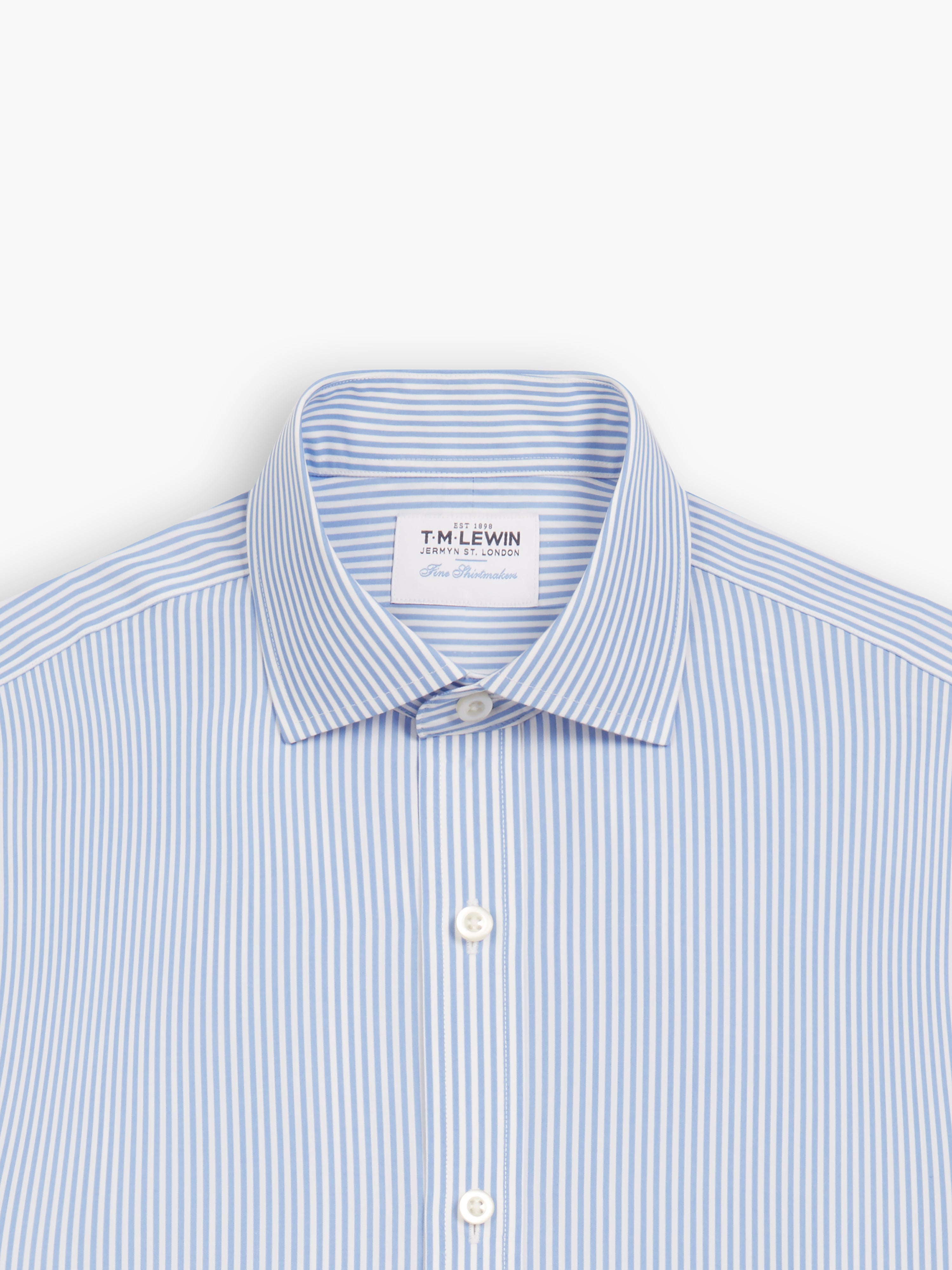 Non-Iron Slim Fit Light Blue Wide Stripe Poplin Classic Collar Single ...