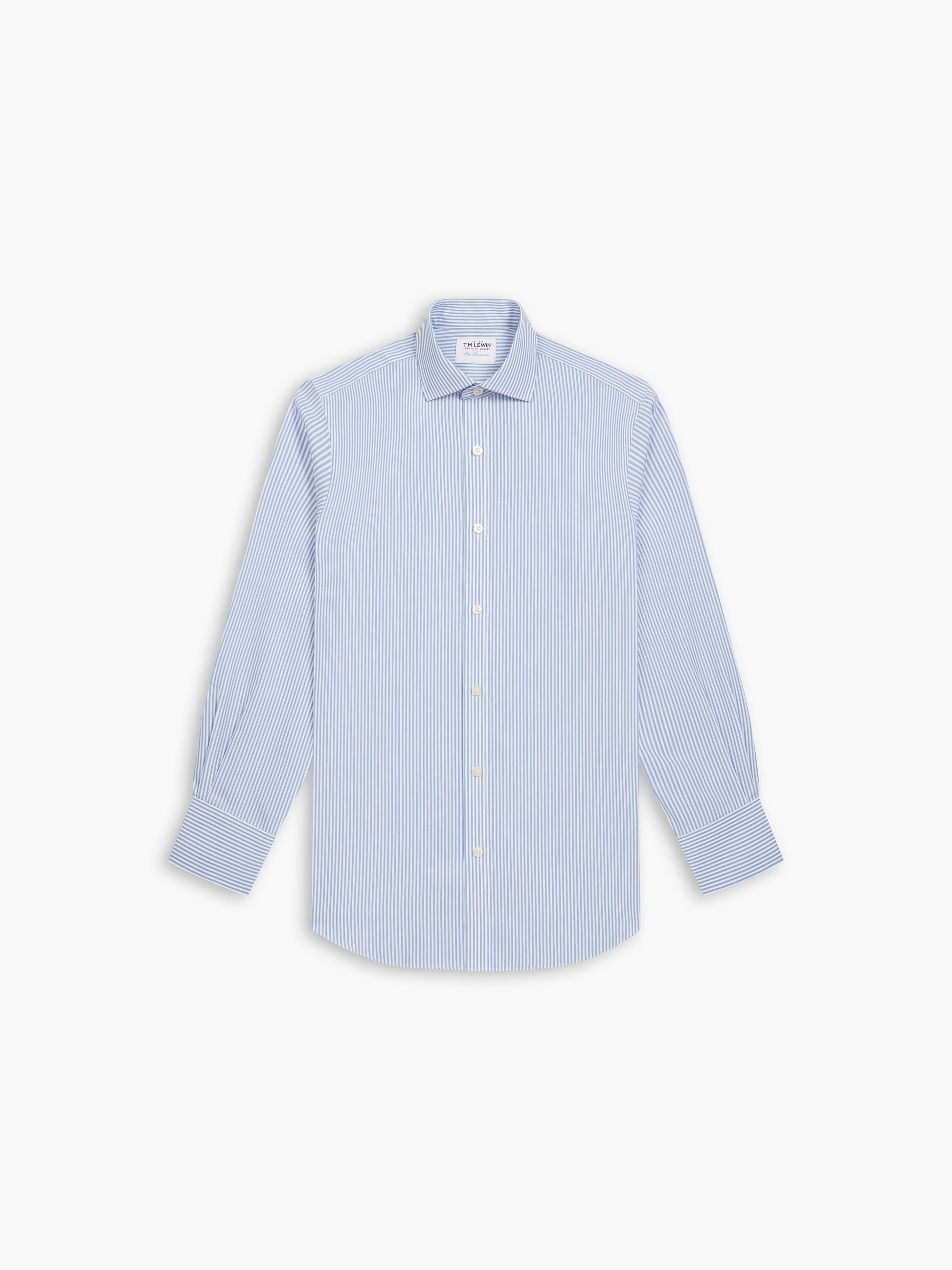 Image 2 of Non-Iron Slim Fit Light Blue Wide Stripe Poplin Classic Collar Single Cuff Shirt