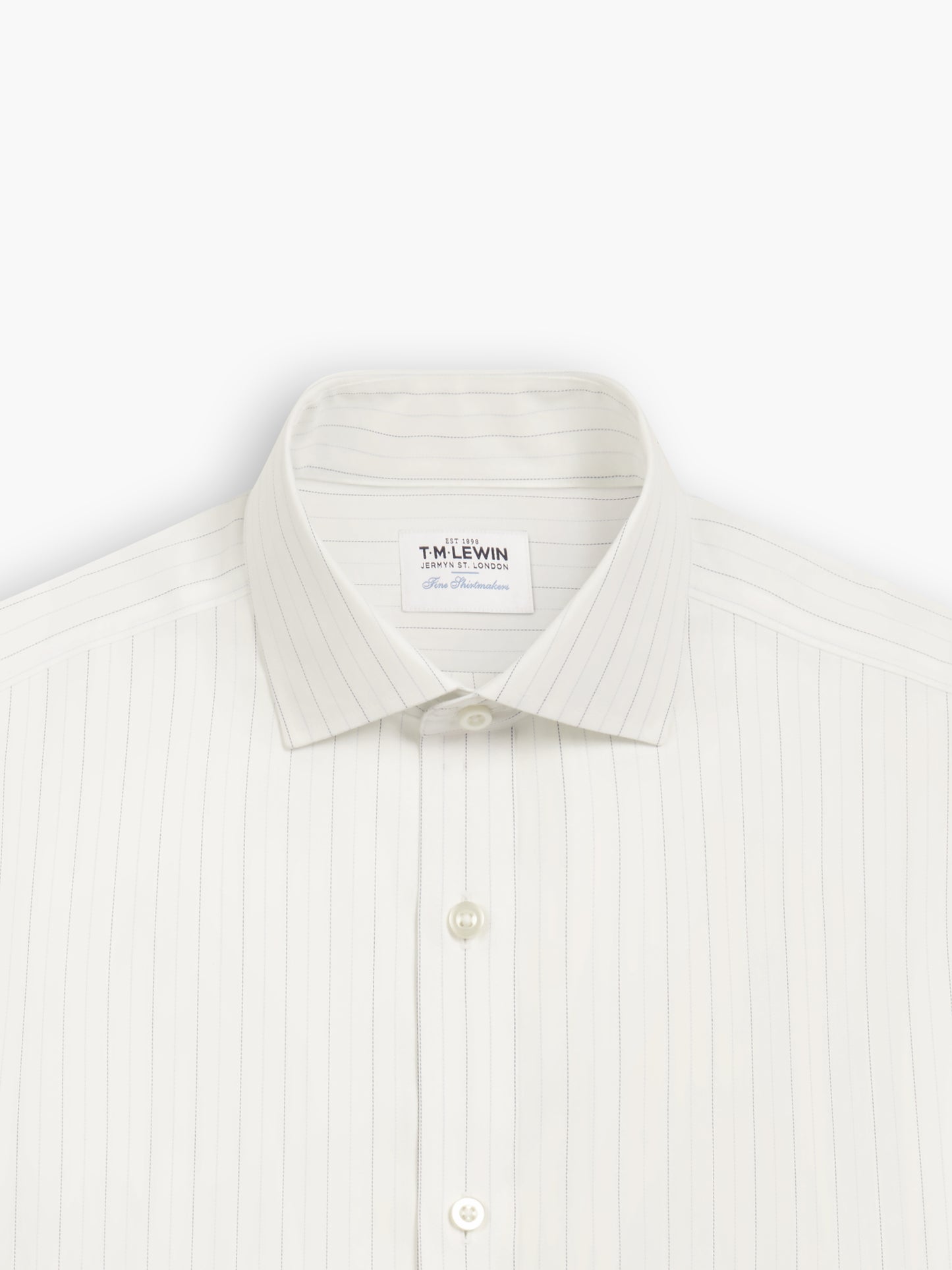 Image 1 of Non-Iron Navy Blue Fine Stripe Herringbone Slim Fit Single Cuff Classic Collar Shirt